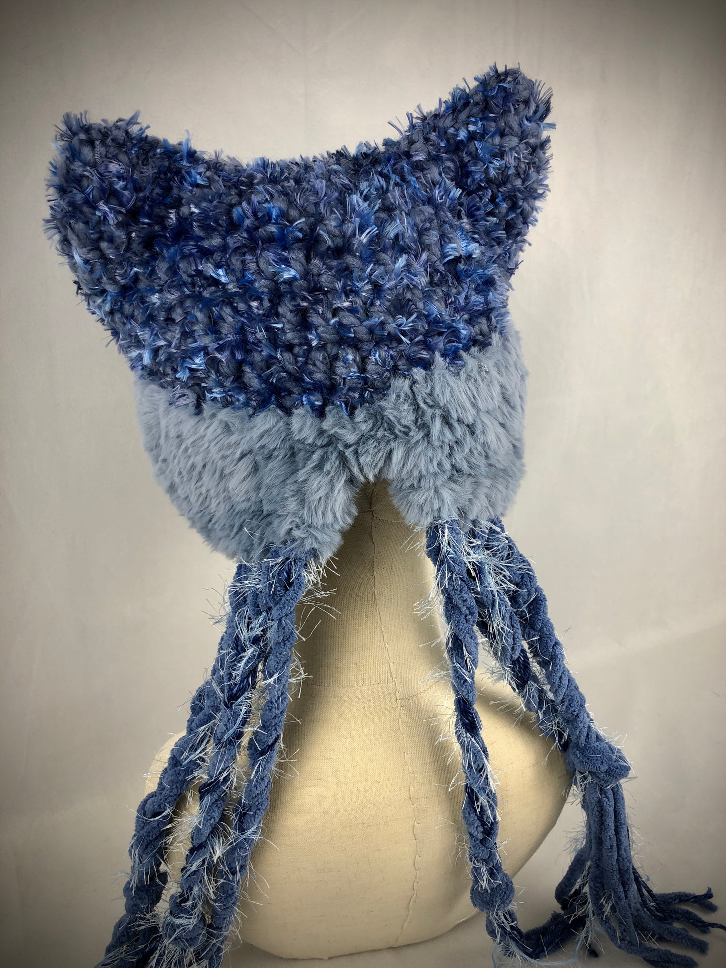 Blue furry cat hat