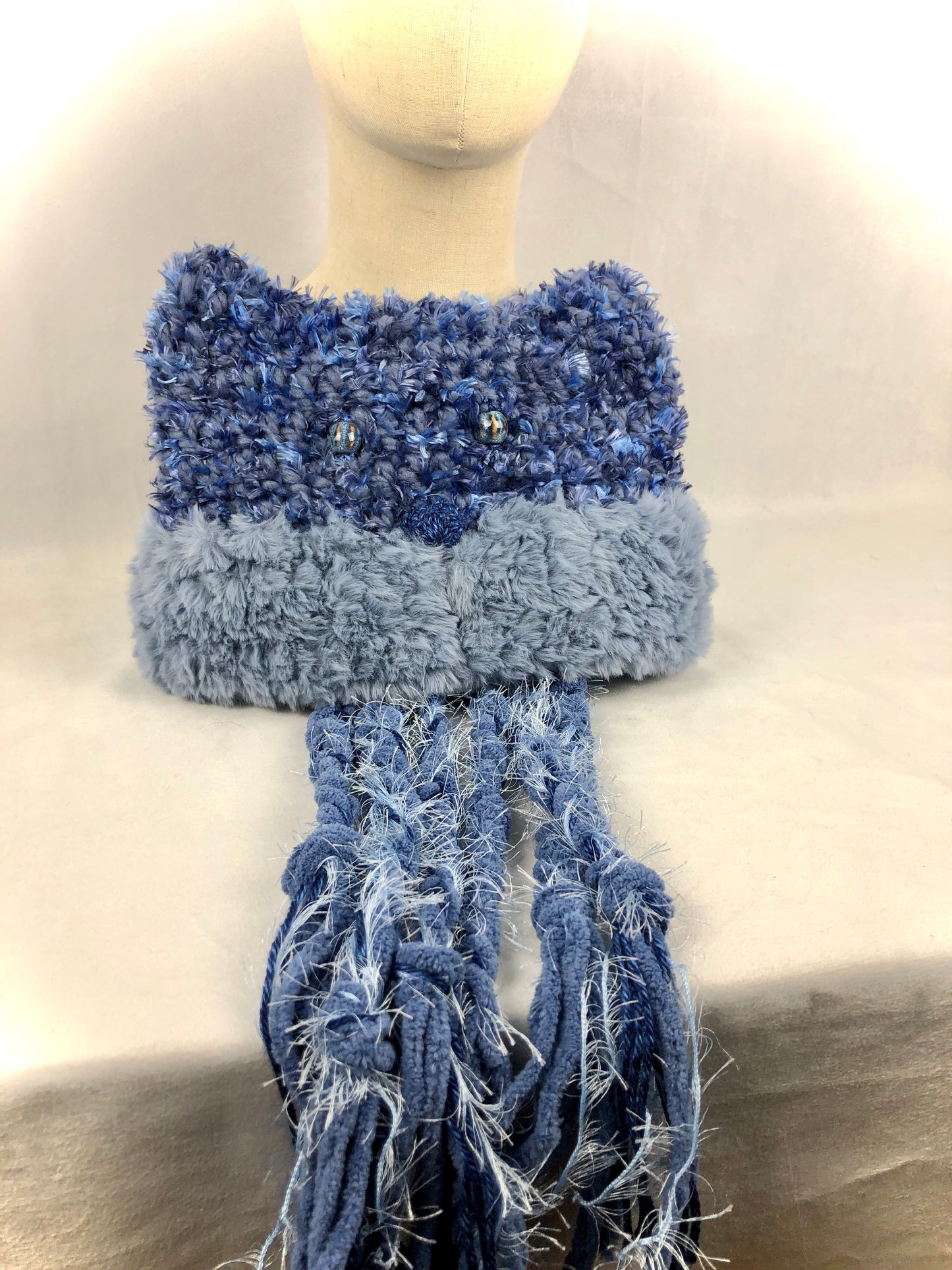 Blue furry cat hat