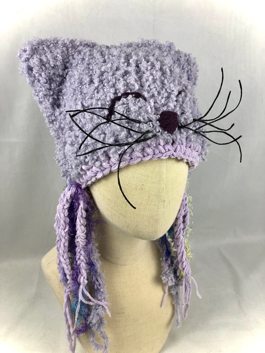 Lilac purple fuzzy cat hat