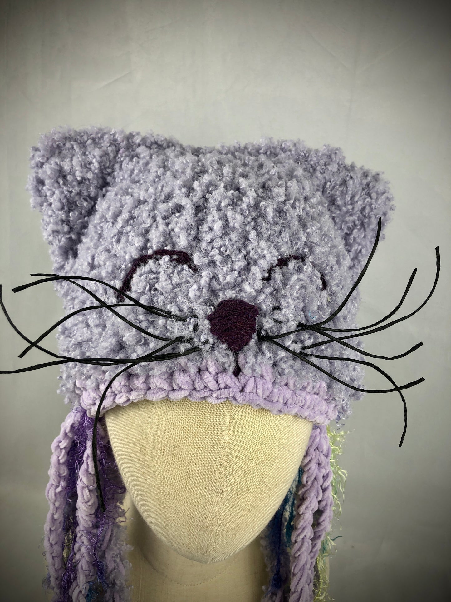 Lilac purple fuzzy cat hat