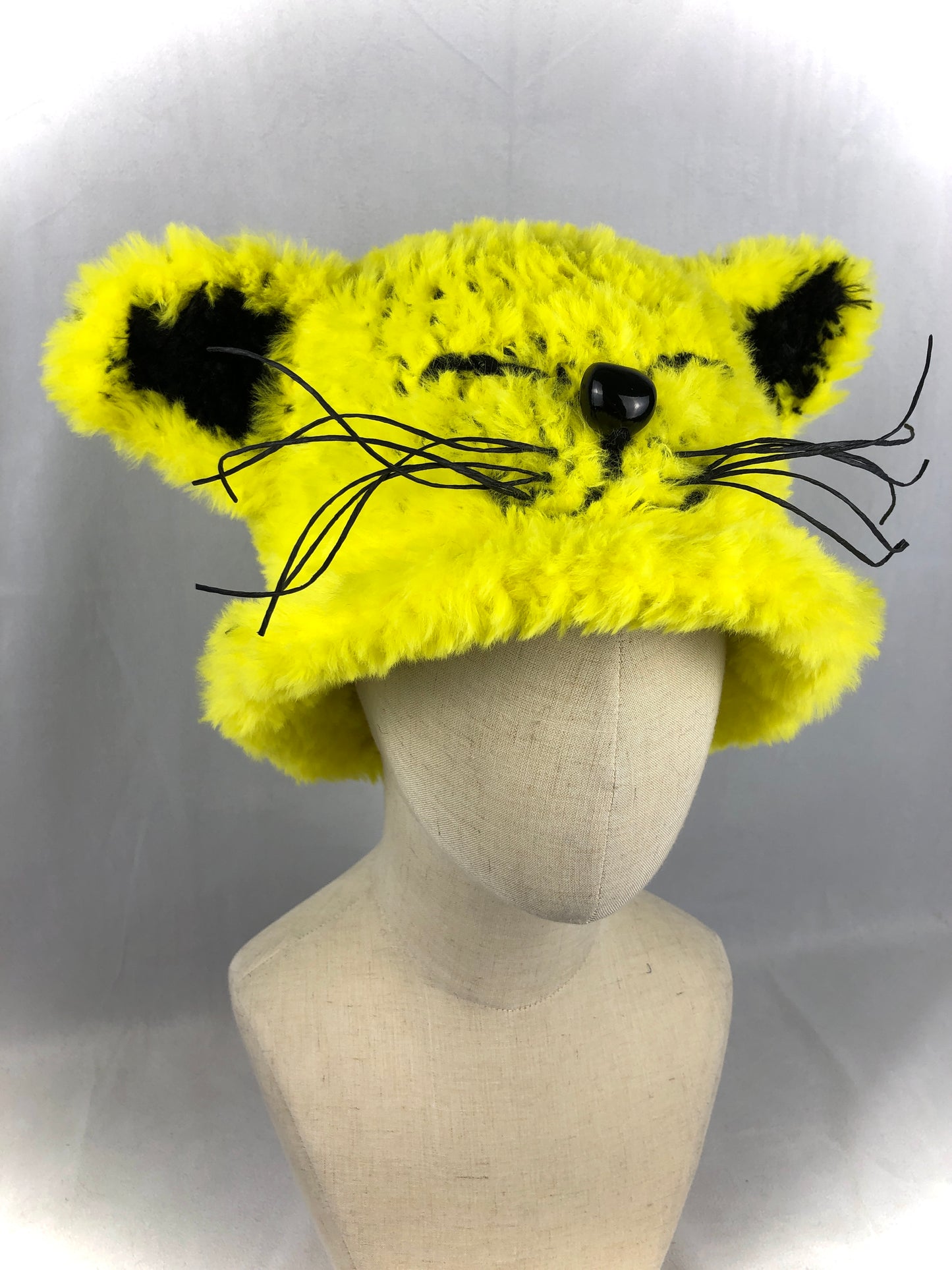 Neon yellow furry bucket cat hat
