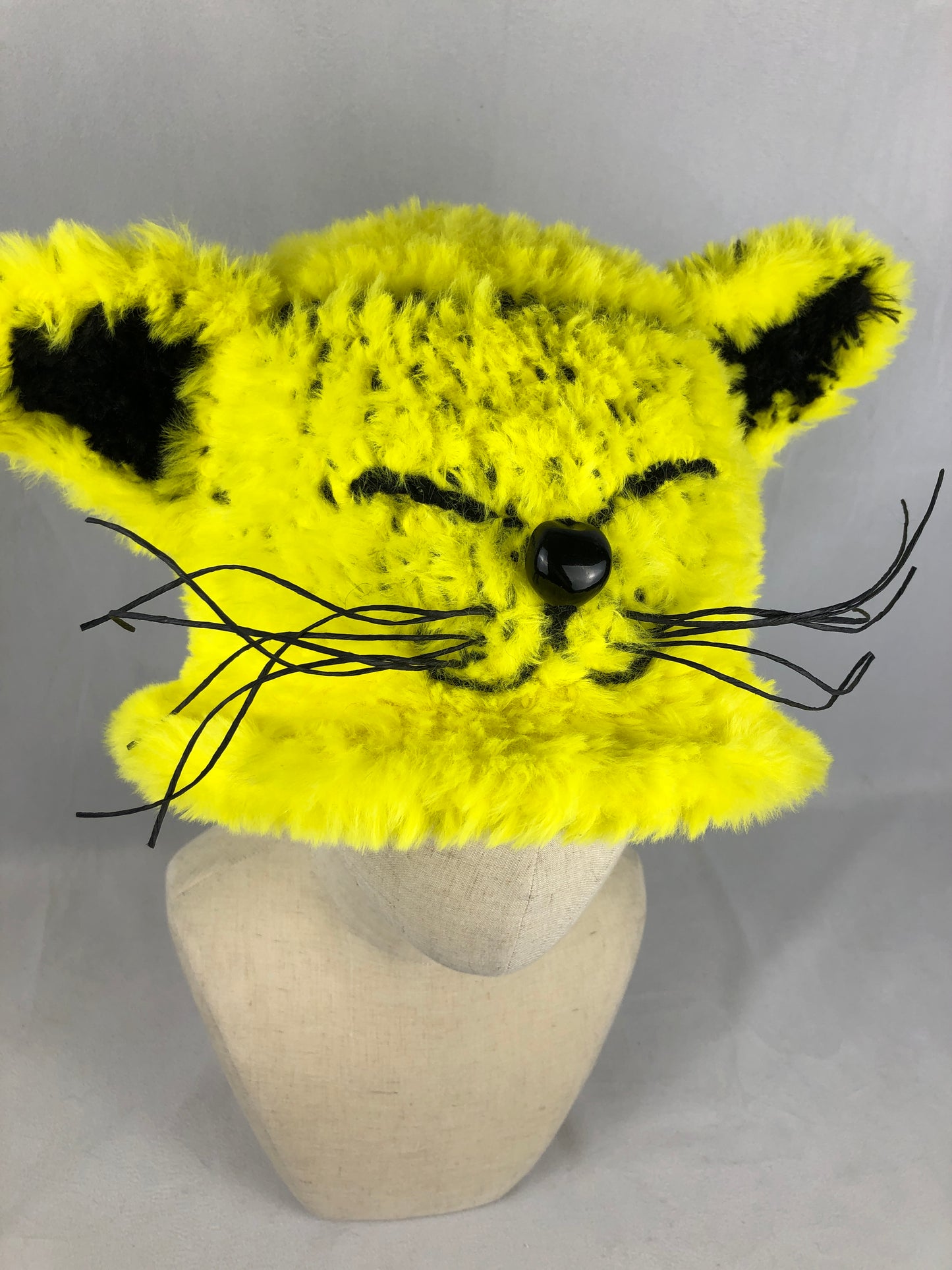 Neon yellow furry bucket cat hat