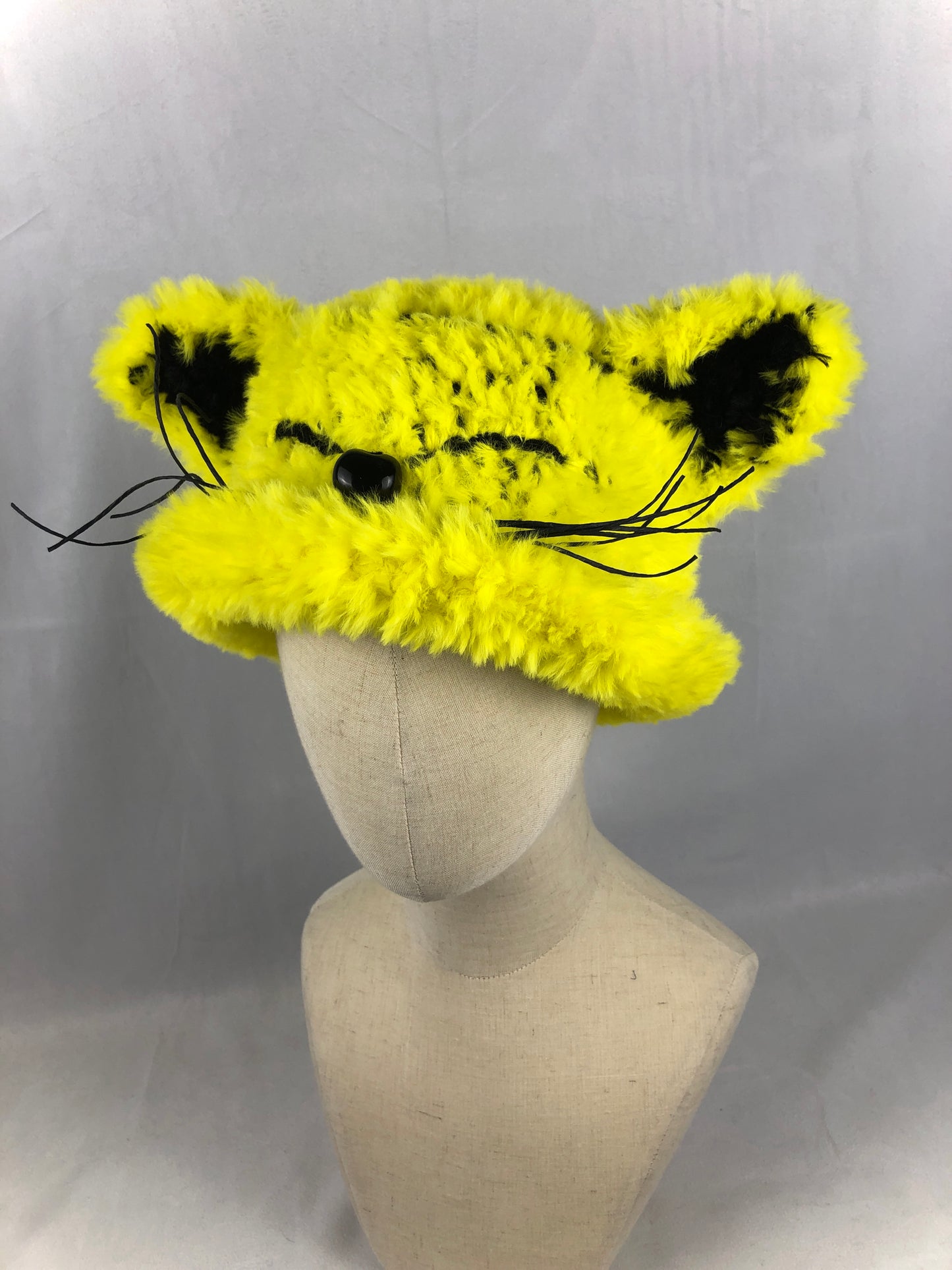 Neon yellow furry bucket cat hat