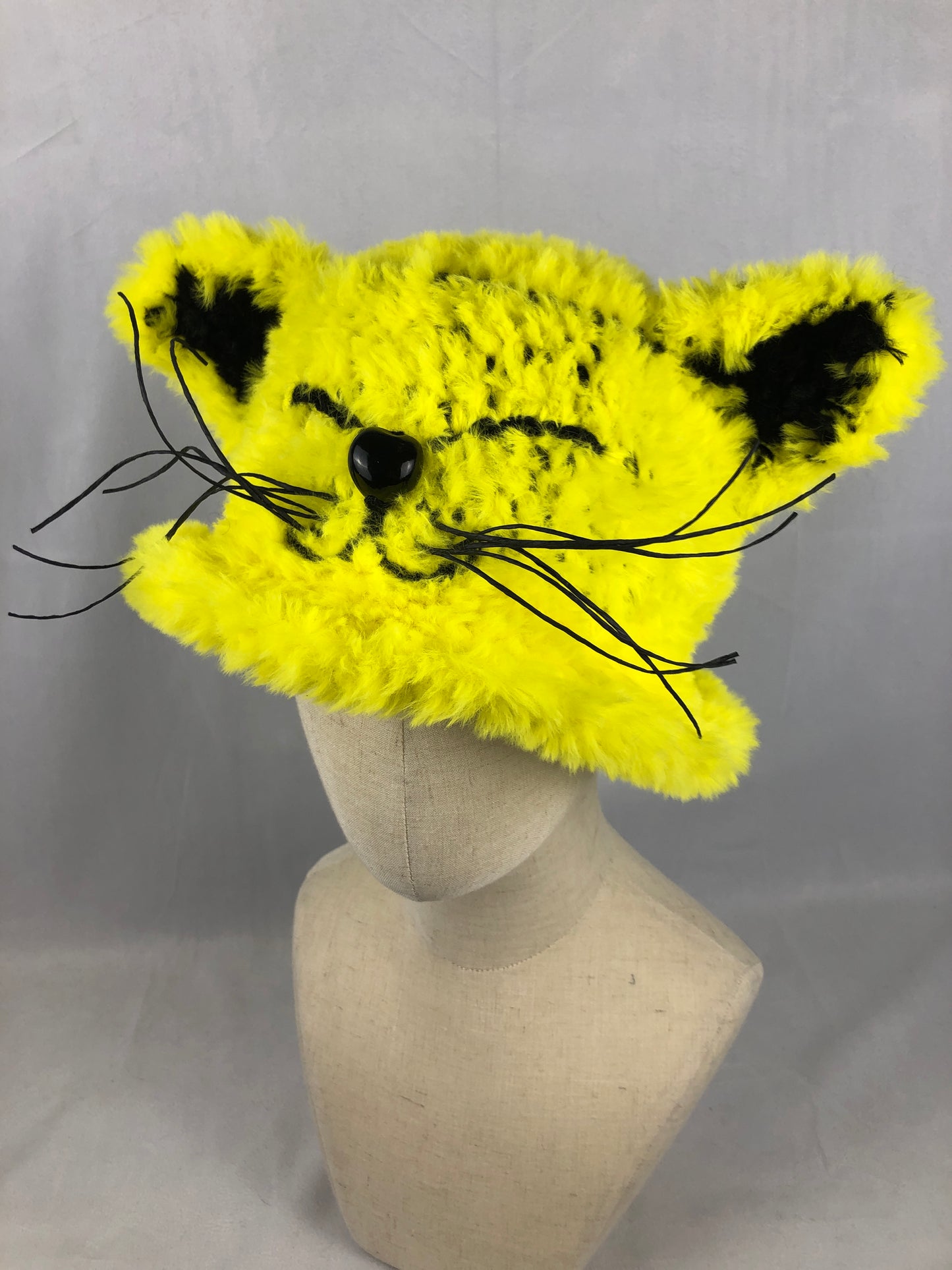 Neon yellow furry bucket cat hat