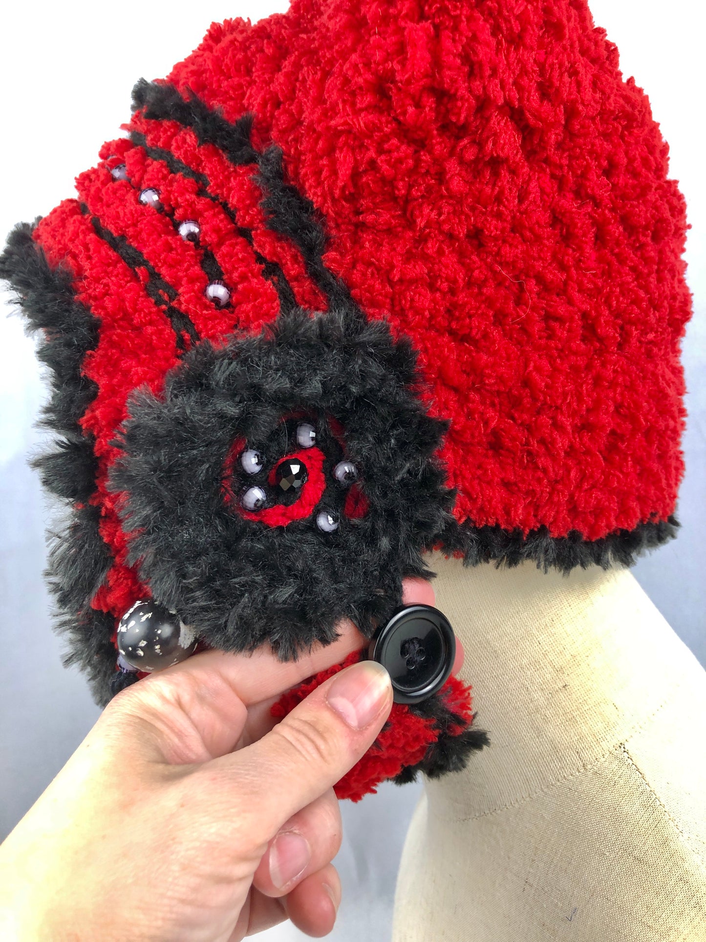 Red fuzzy cat bonnet hood hat