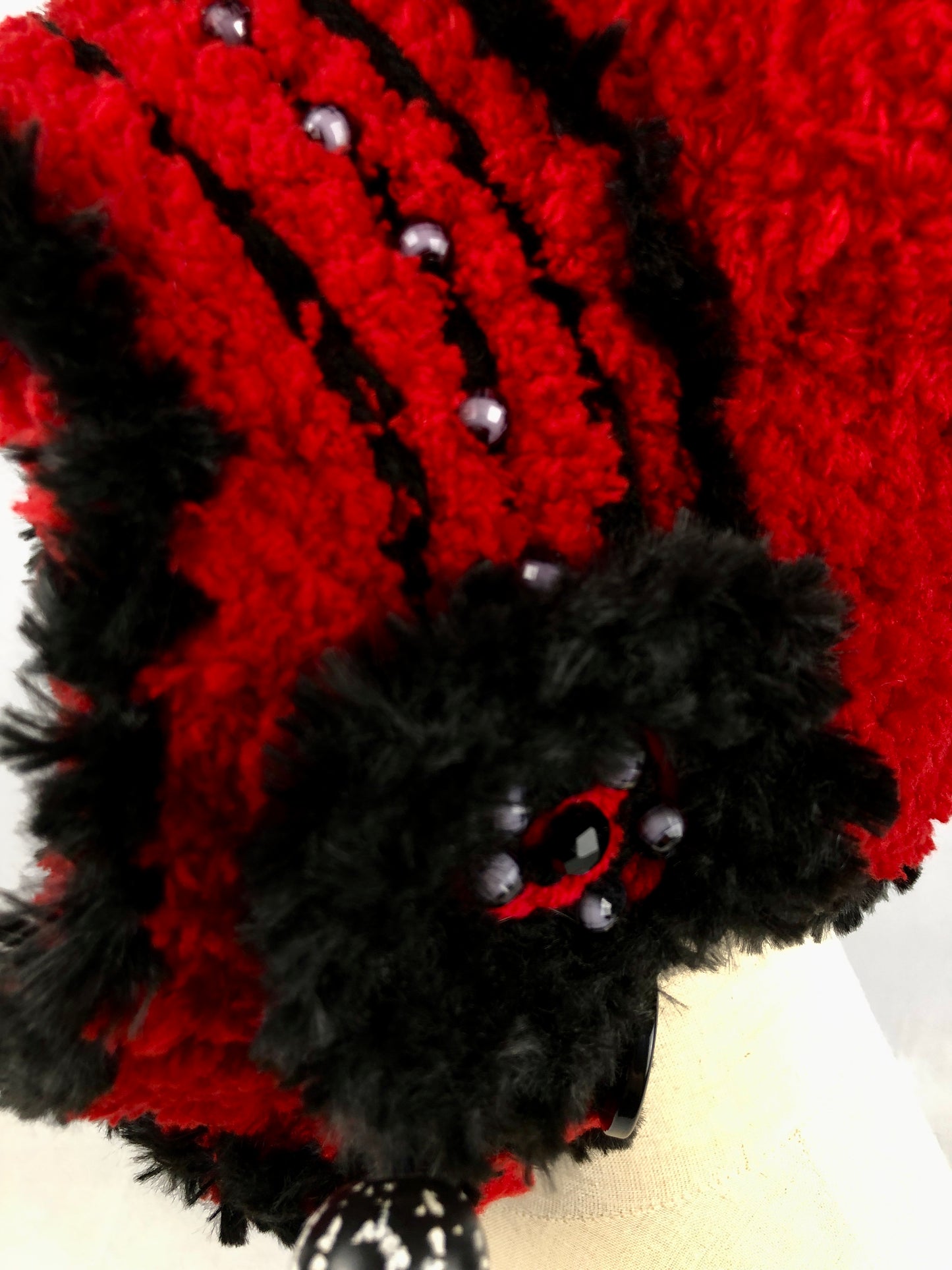 Red fuzzy cat bonnet hood hat