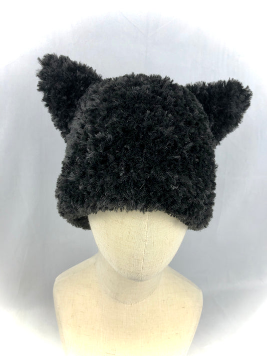 Black furry beanie cat hat
