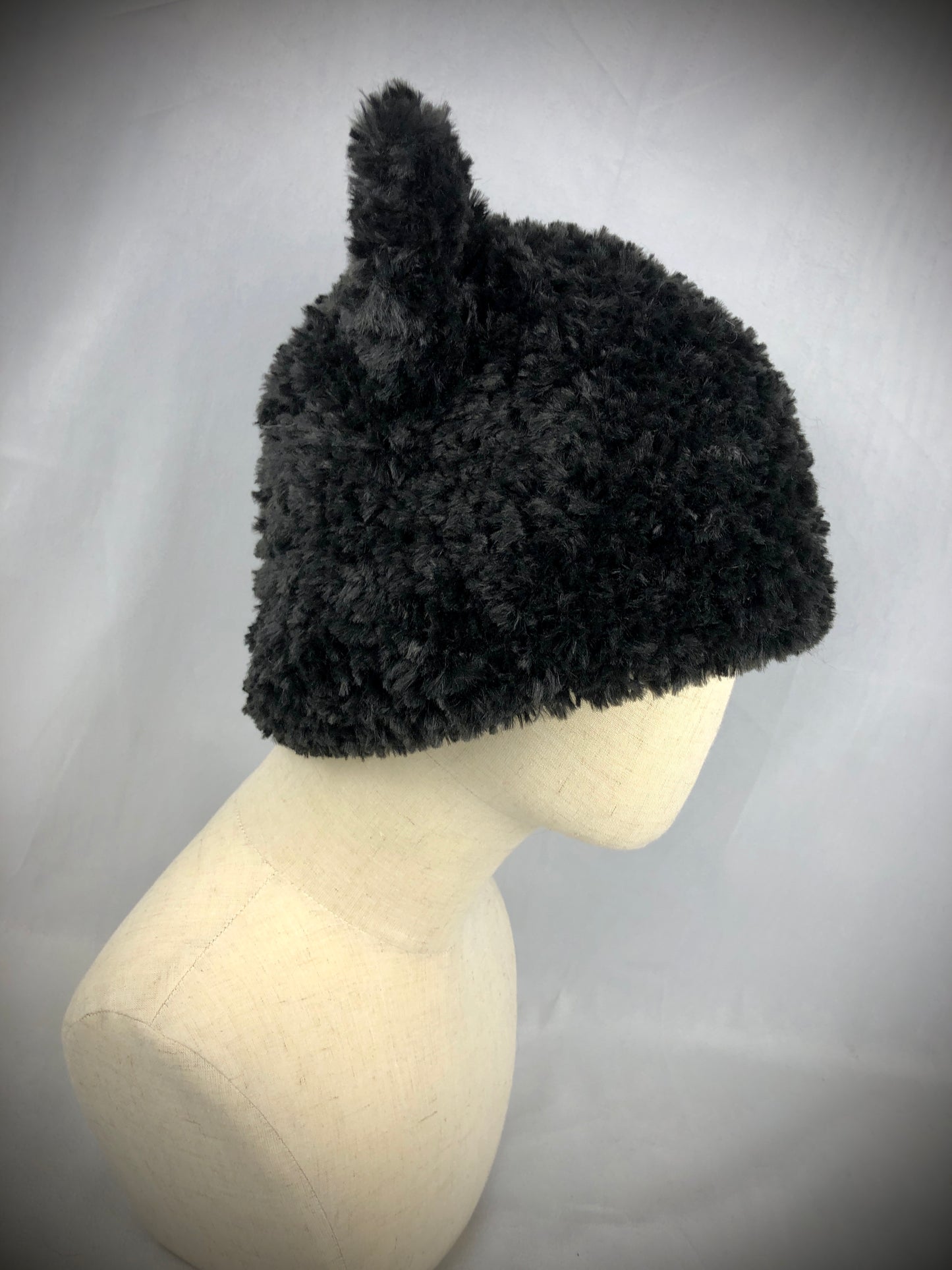 Black furry beanie cat hat