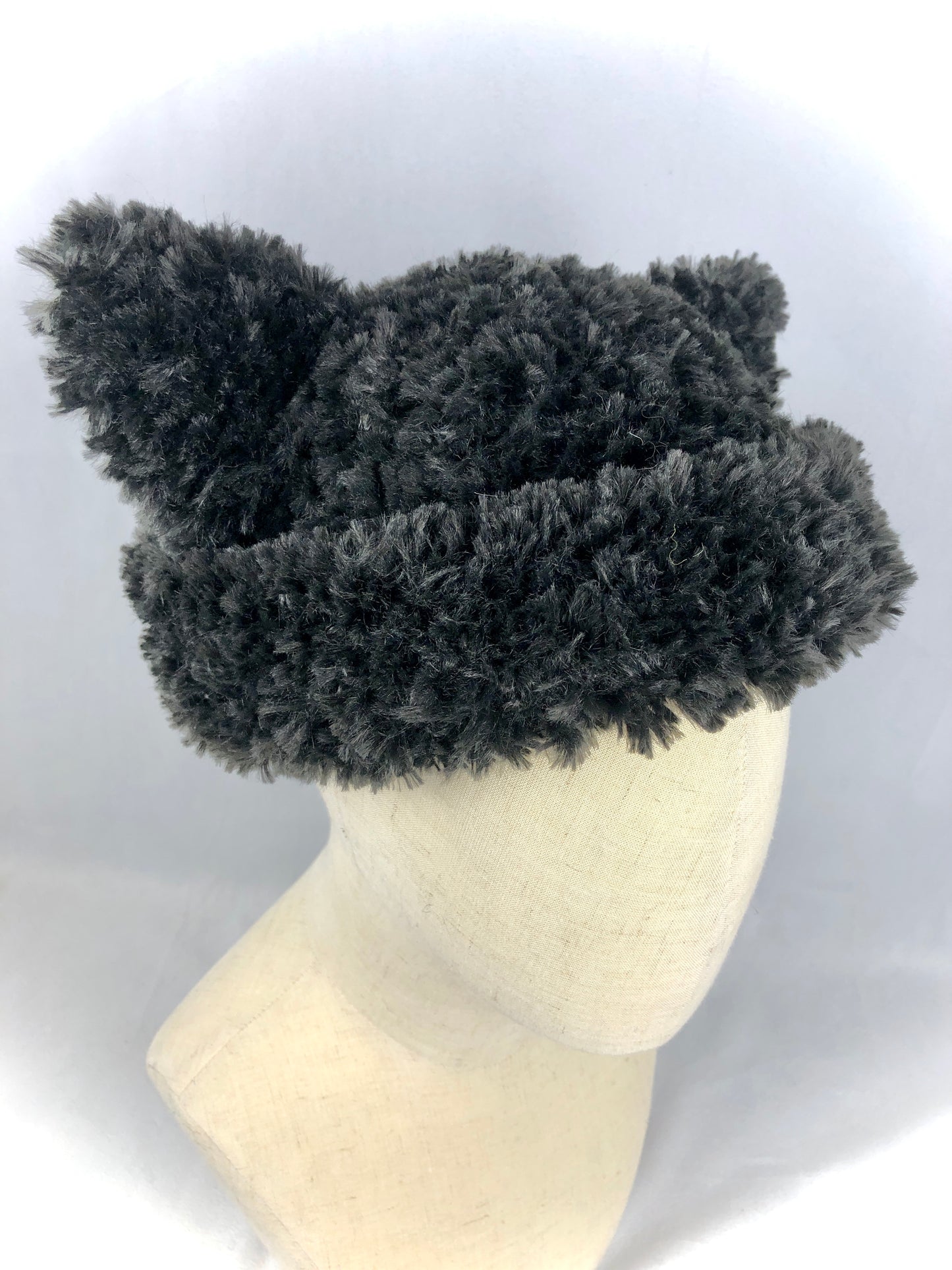 Black furry beanie cat hat