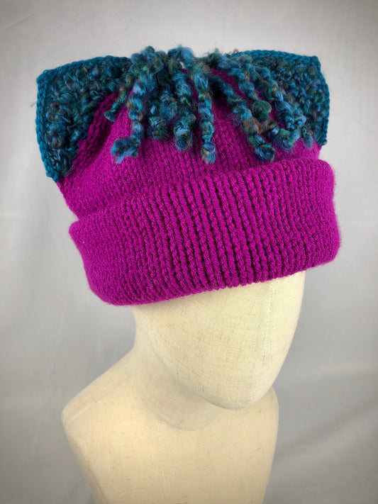 Magenta pink beanie toque cat hat