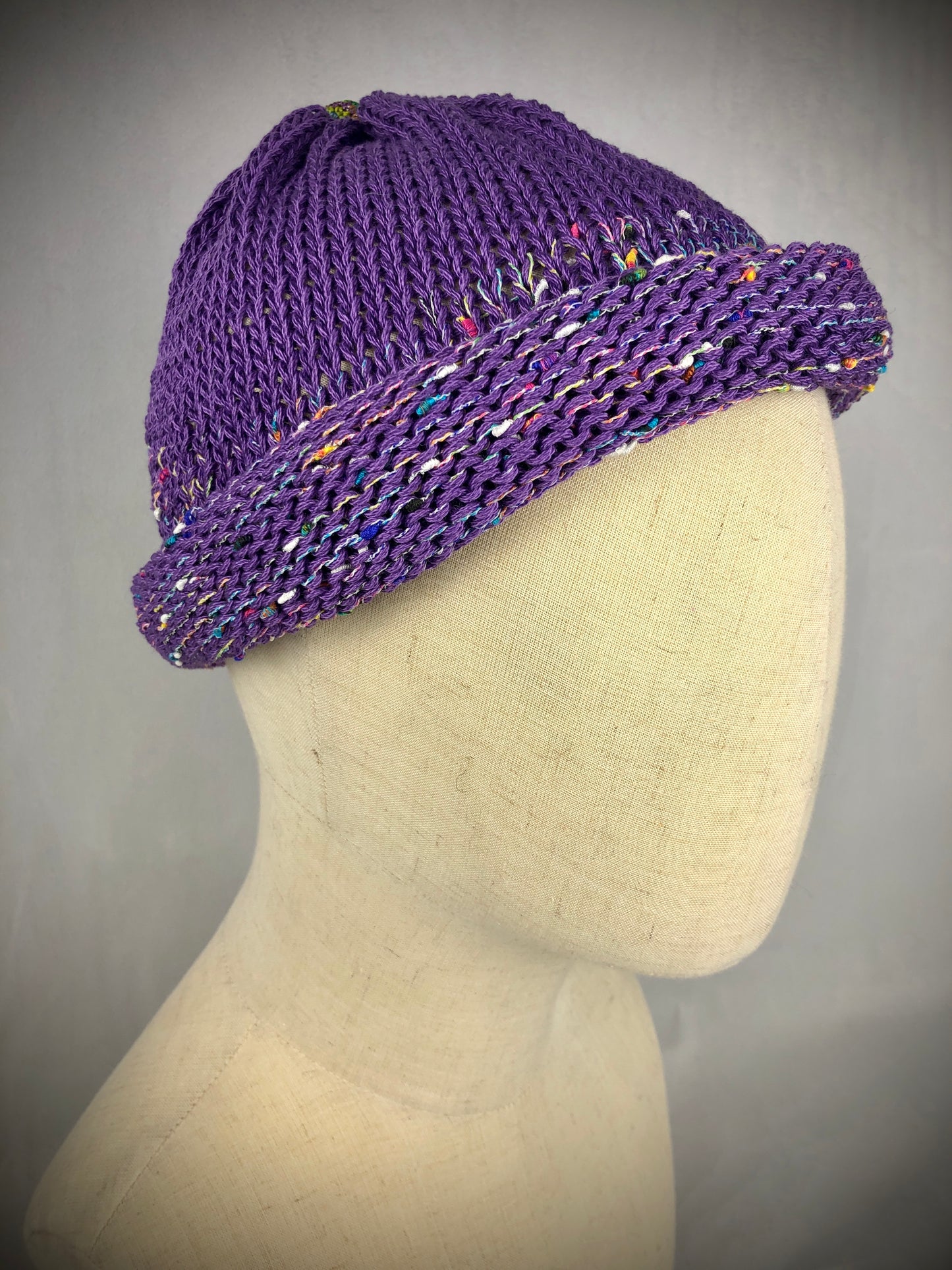 Purple roll up beanie summer toque