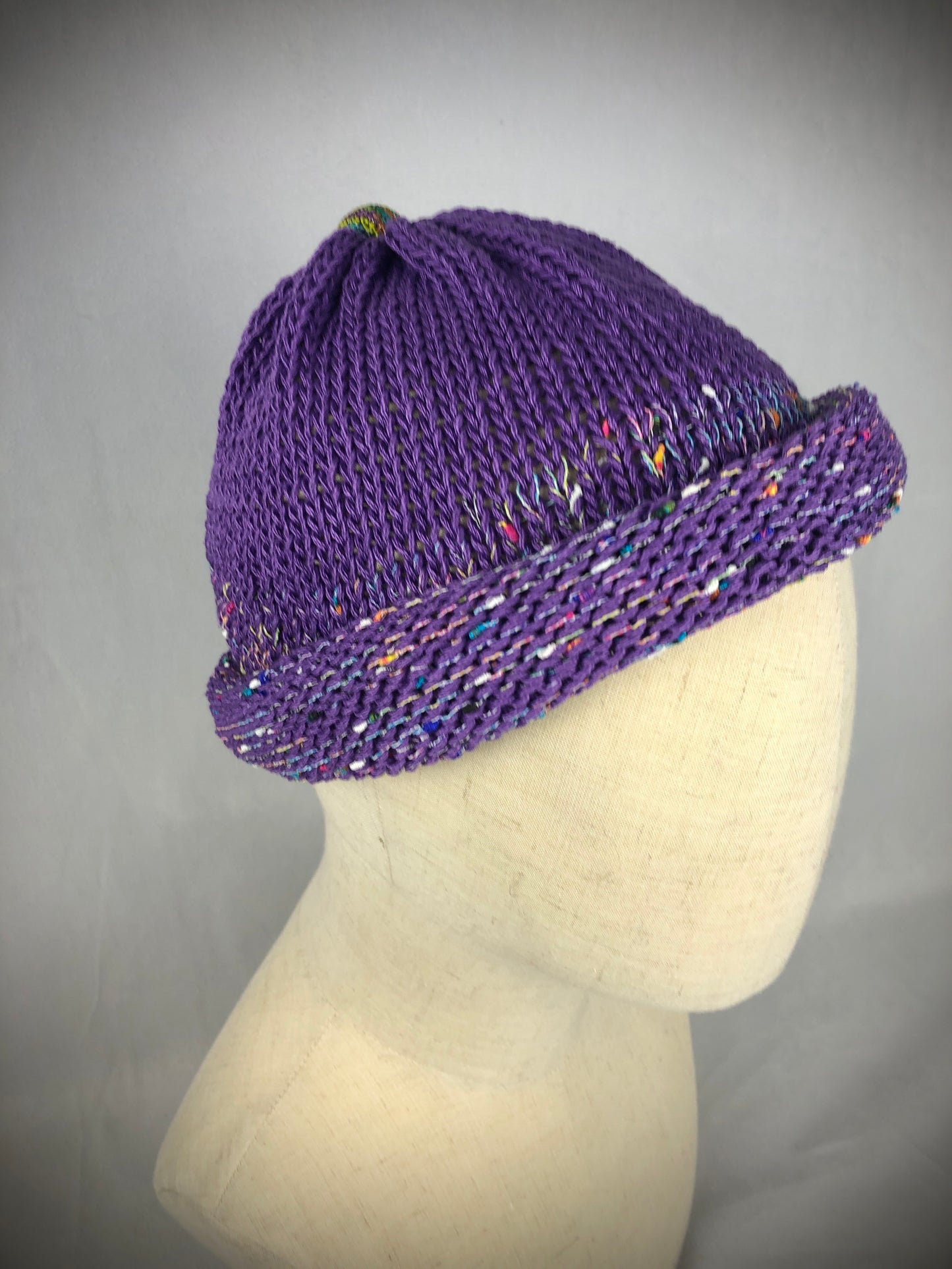 Purple roll up beanie summer toque