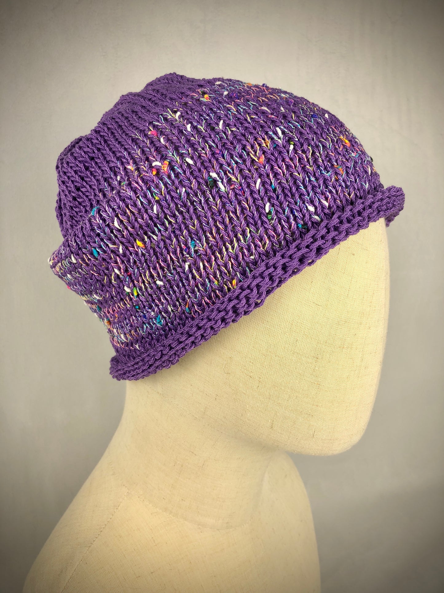 Purple roll up beanie summer toque