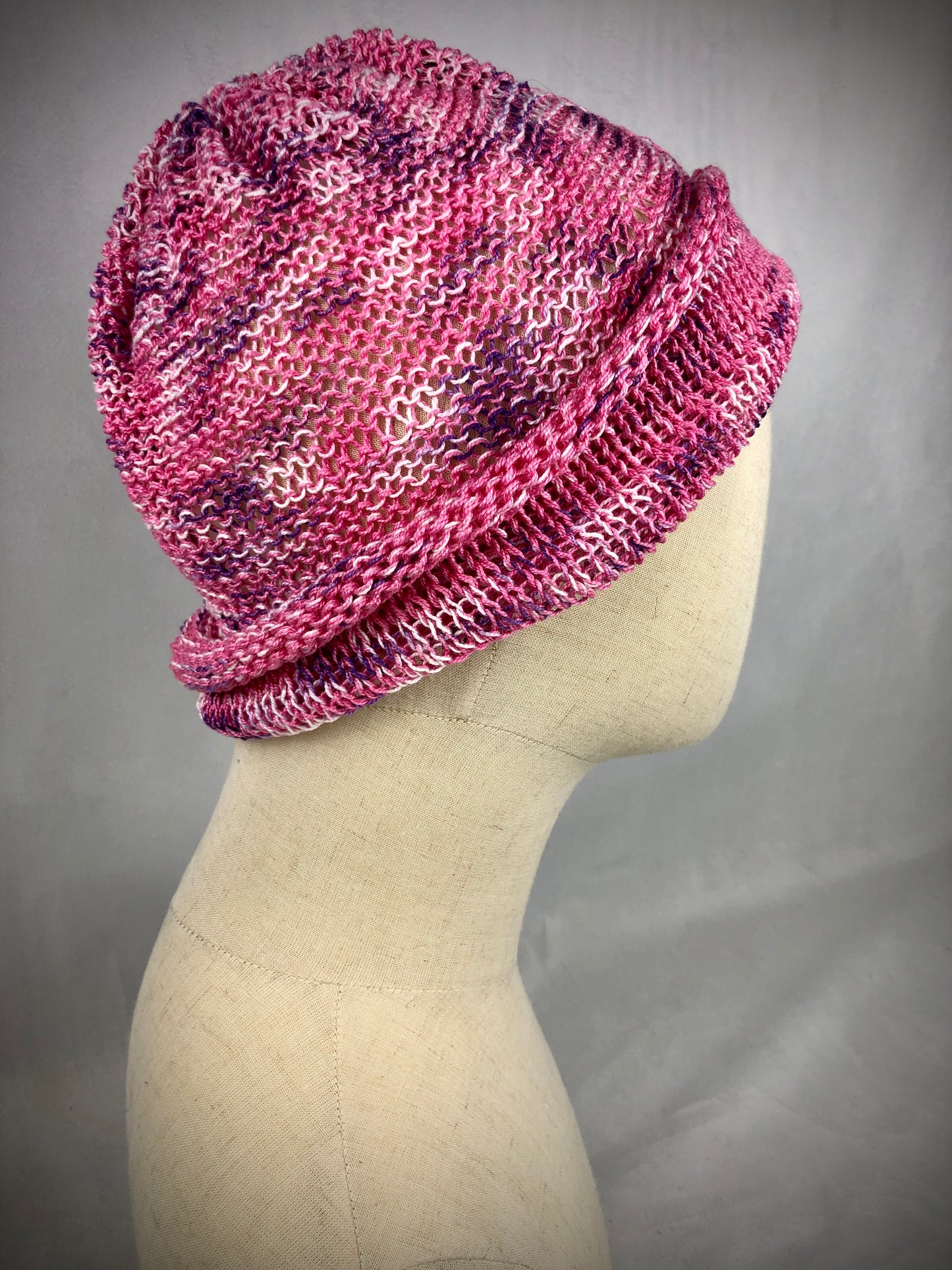 Pink purple cotton slouchy beanie toque