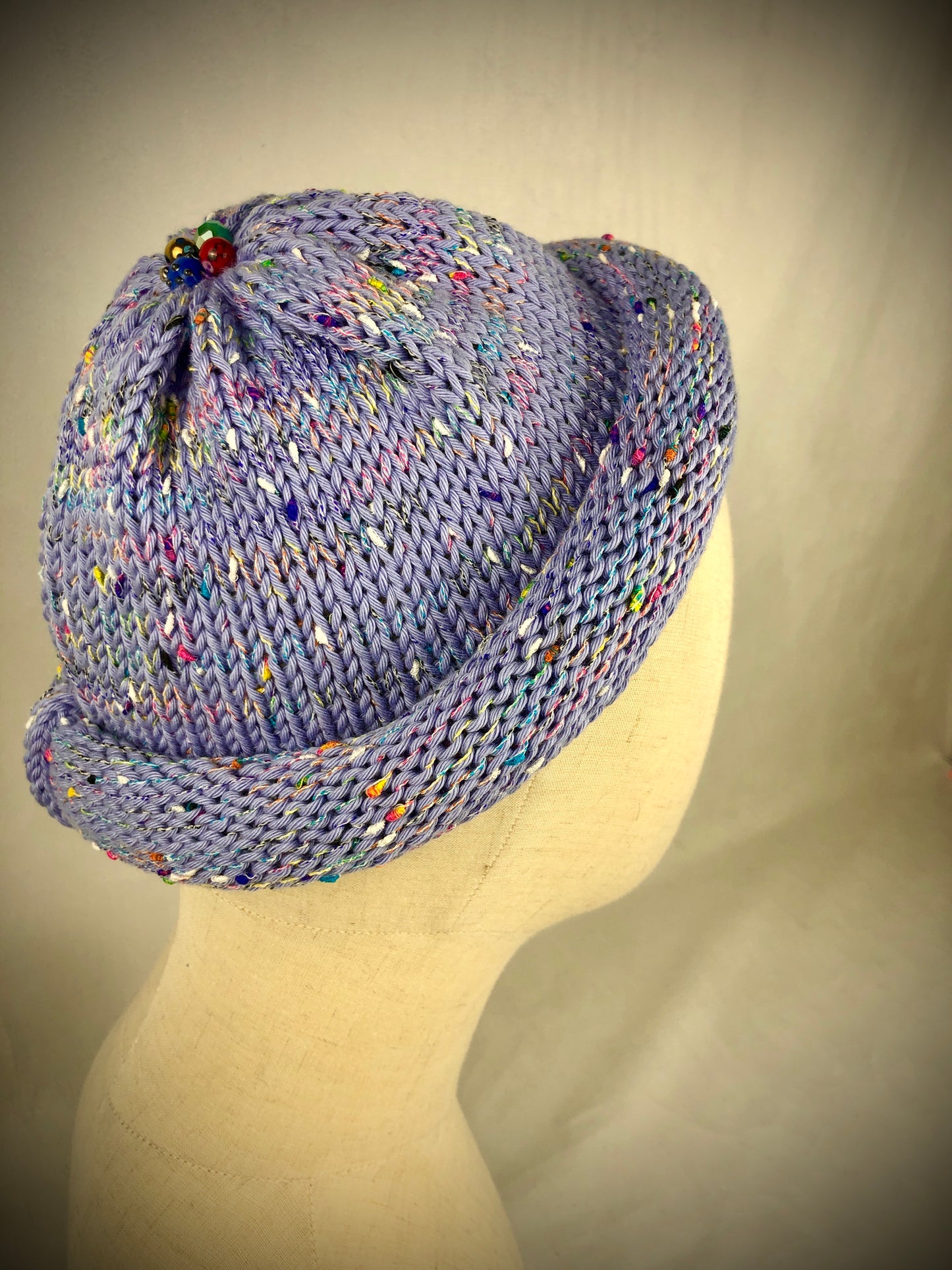 Lilac blue cotton beanie hat