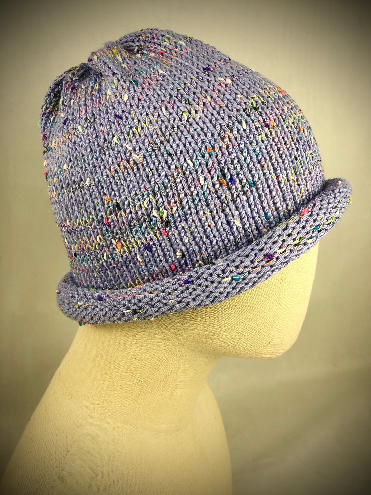 Lilac blue cotton beanie hat