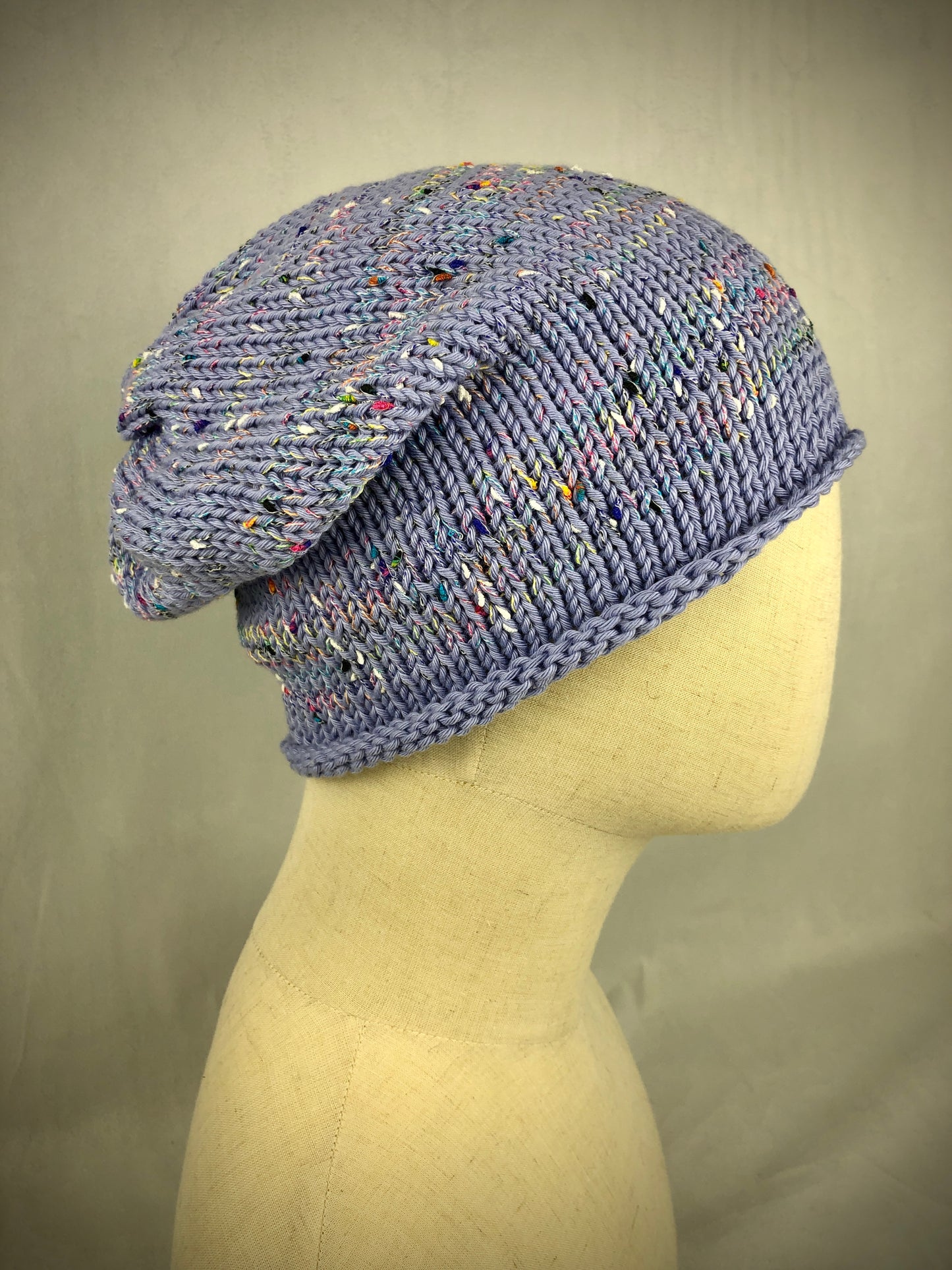 Lilac blue cotton beanie hat