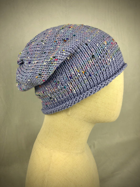 Lilac blue cotton beanie hat