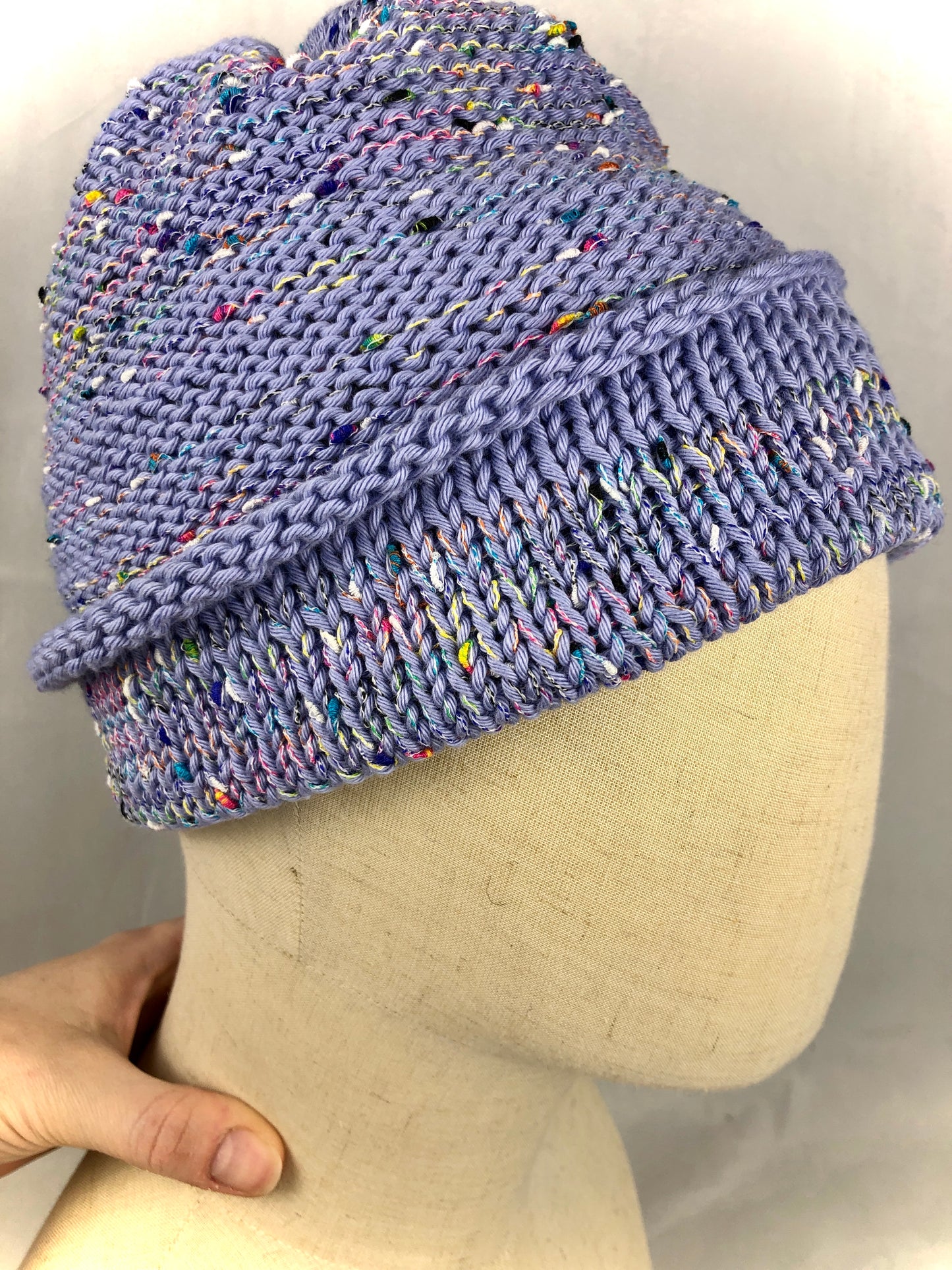 Lilac blue cotton beanie hat