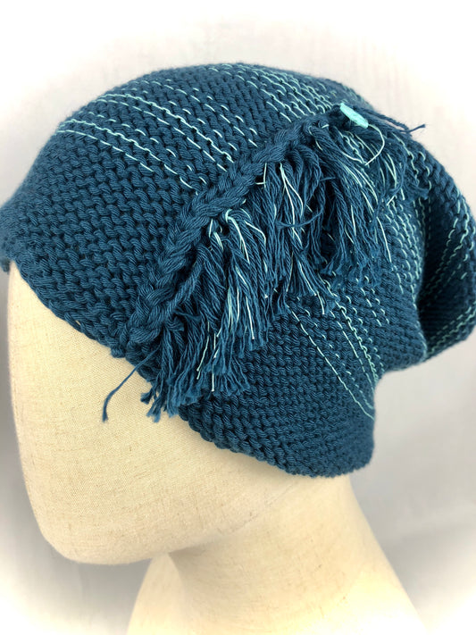 Sea blue cotton slouchy beanie hat