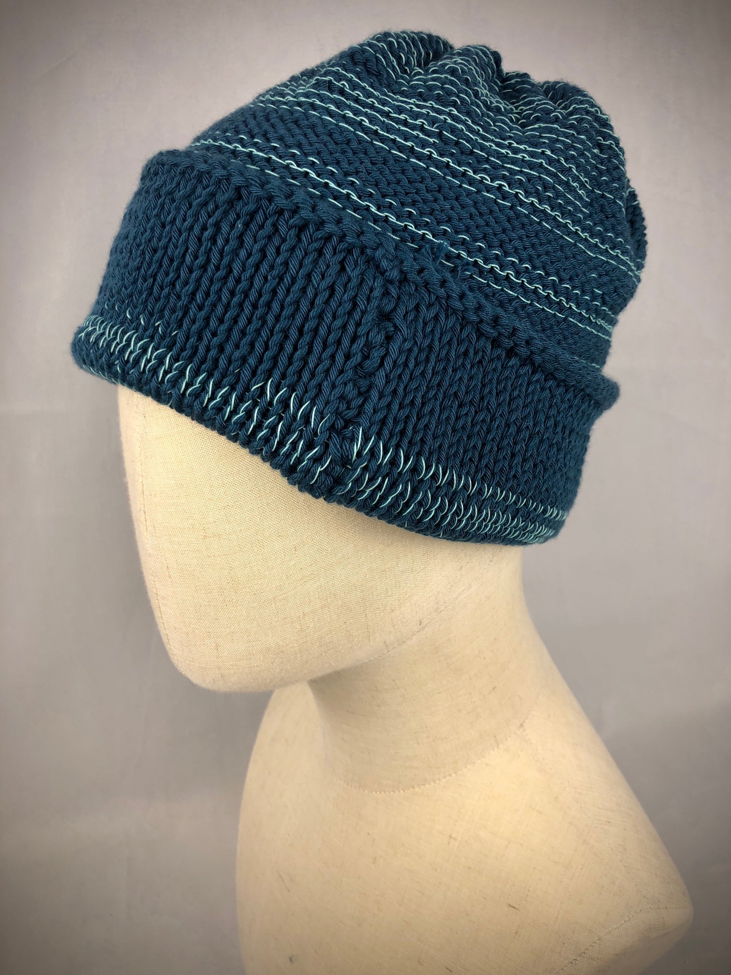 Sea blue cotton slouchy beanie hat
