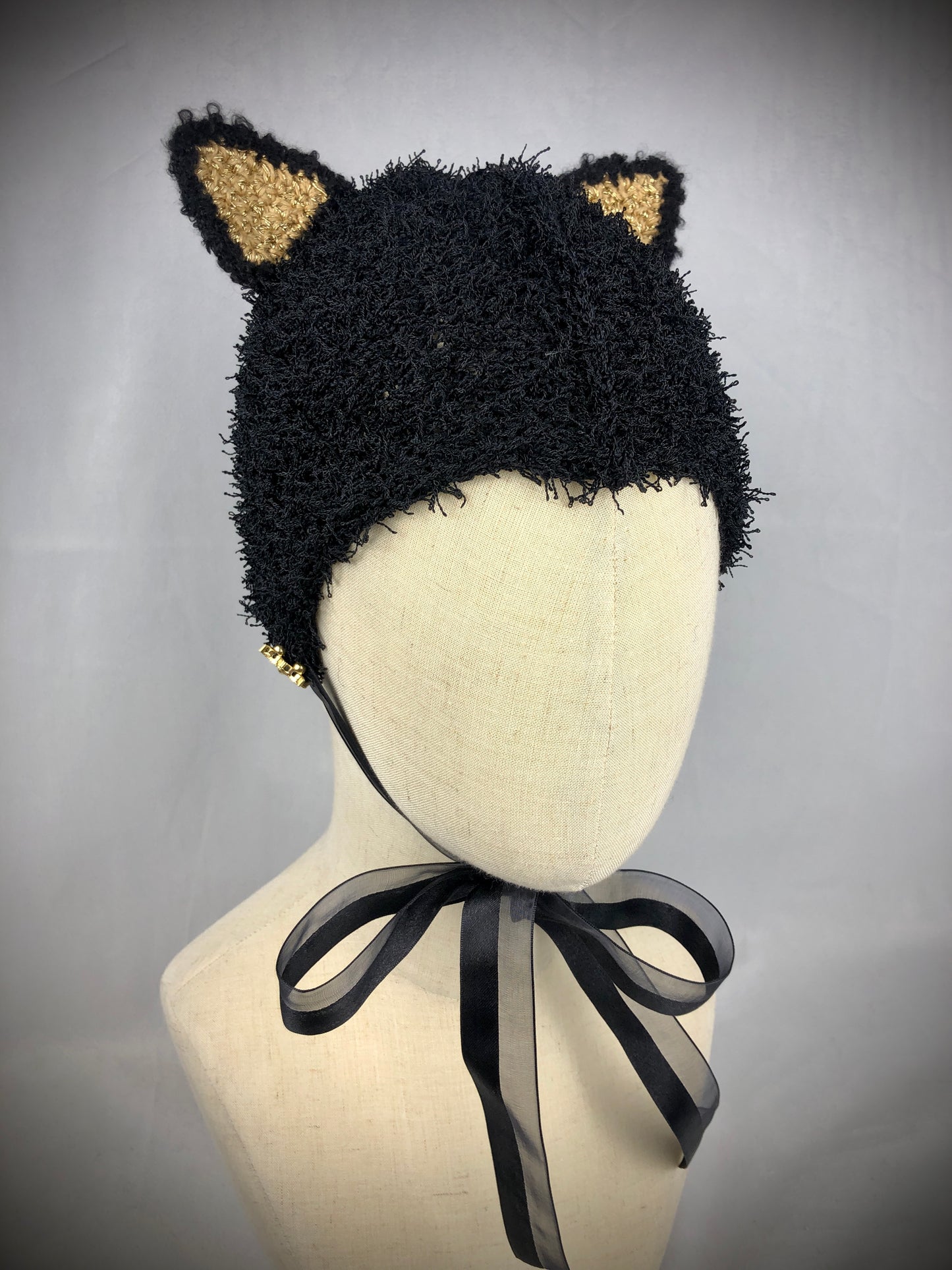 Black glamour cat bonnet beanie