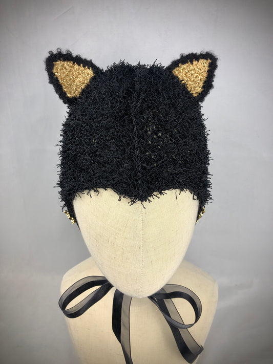 Black glamour cat bonnet beanie