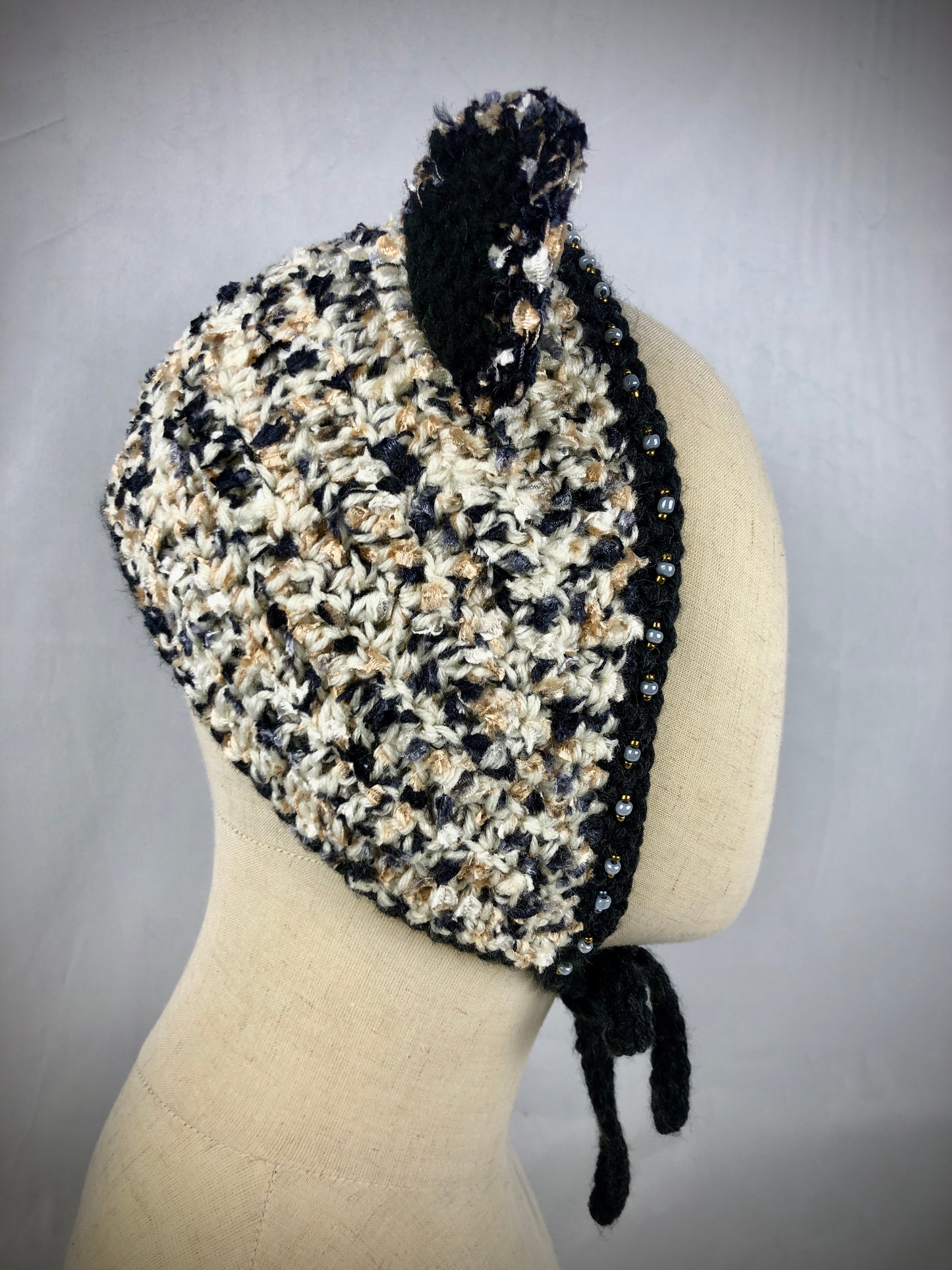 Black beige cat bonnet style headband