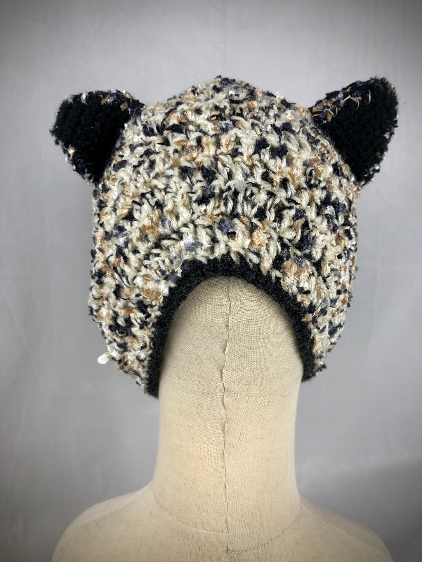 Black beige cat bonnet style headband