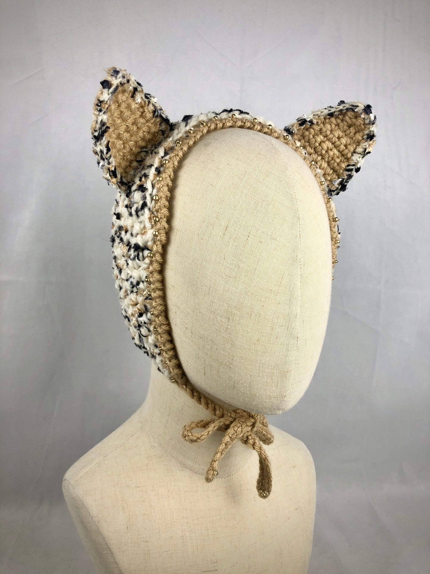 Golden beige cat bonnet style headband