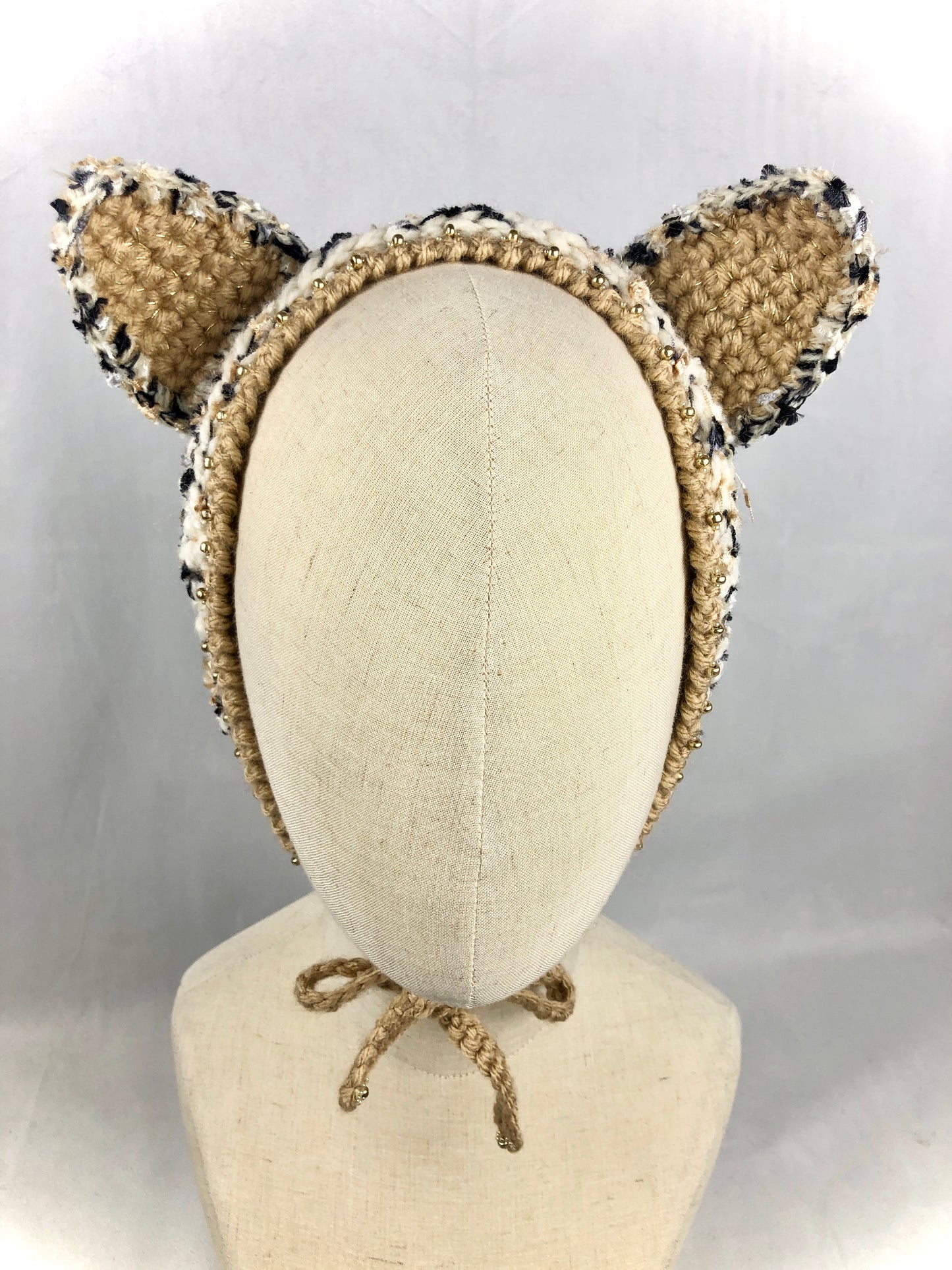 Golden beige cat bonnet style headband