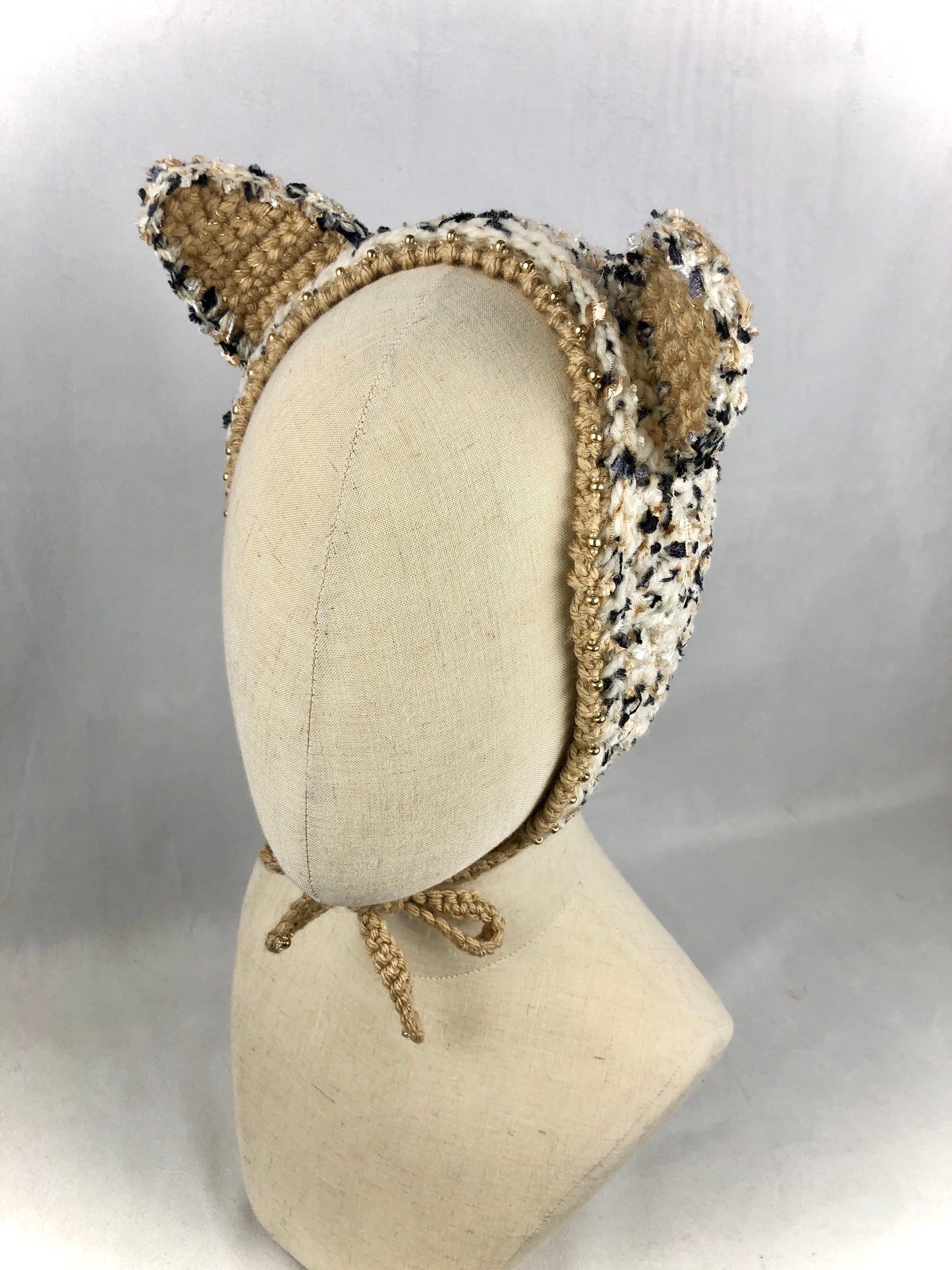 Golden beige cat bonnet style headband
