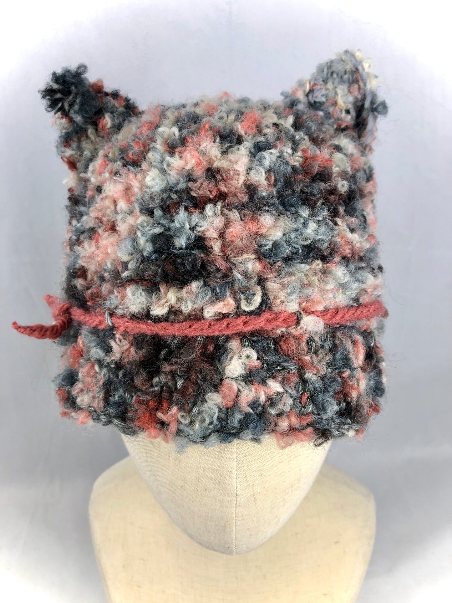 Grey pink brown cat bucket hat