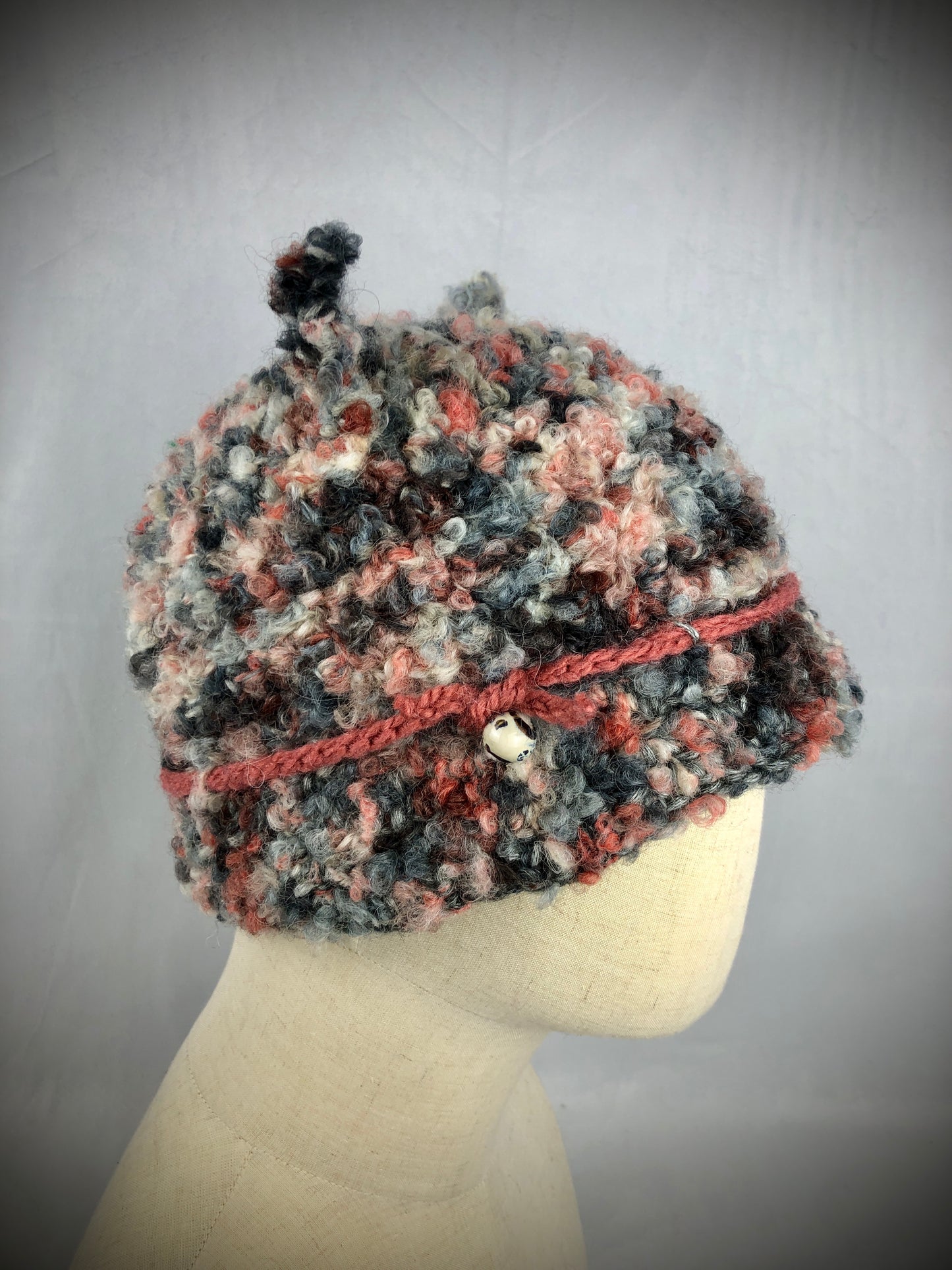 Grey pink brown cat bucket hat