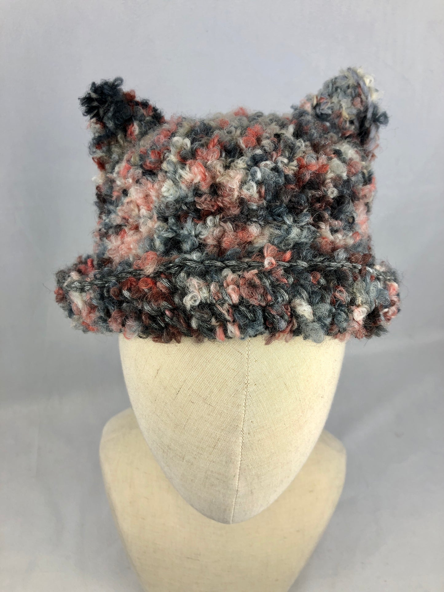 Grey pink brown cat bucket hat