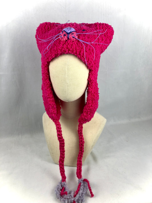 Pink ear flap cat hat