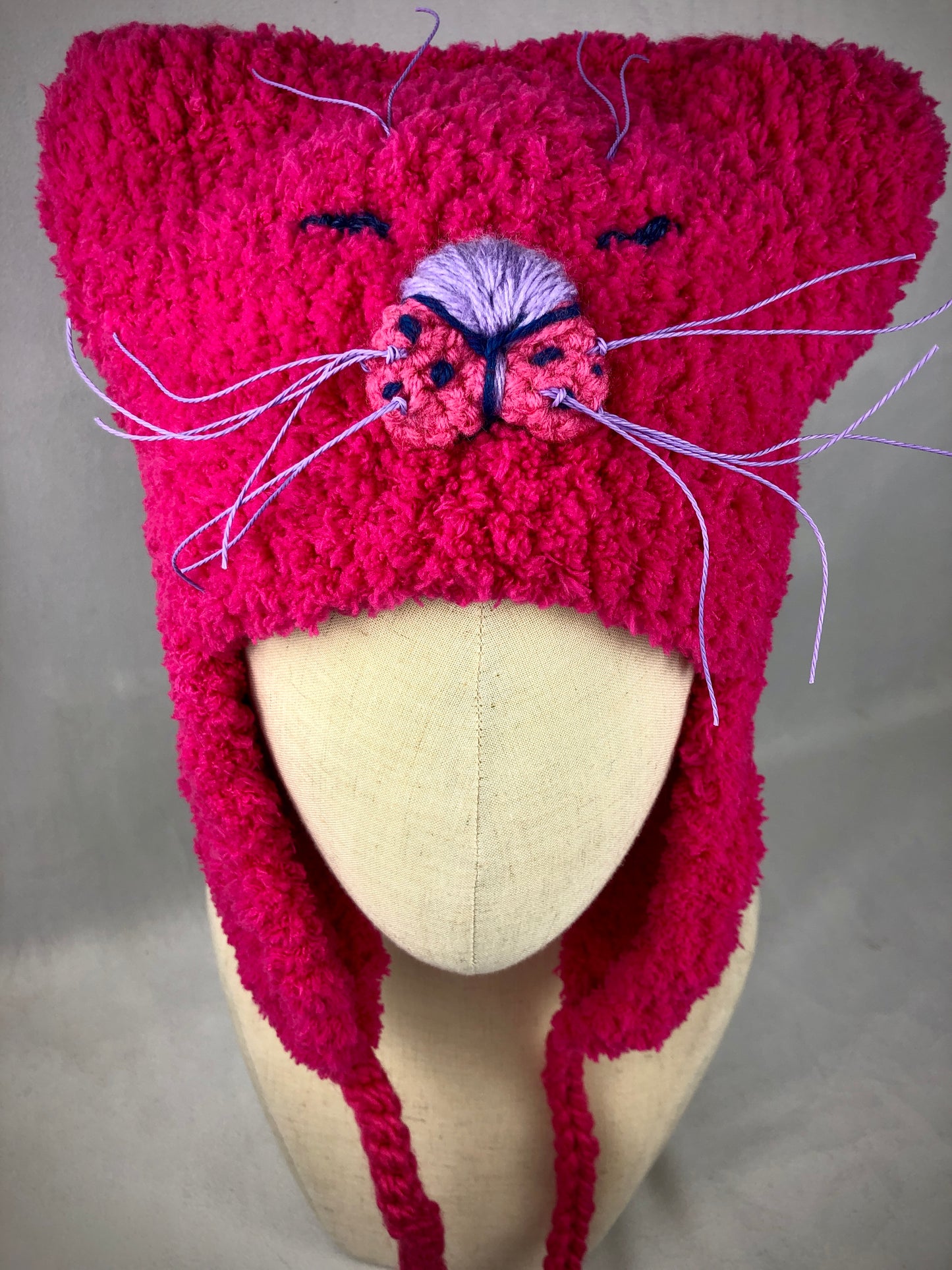Pink ear flap cat hat
