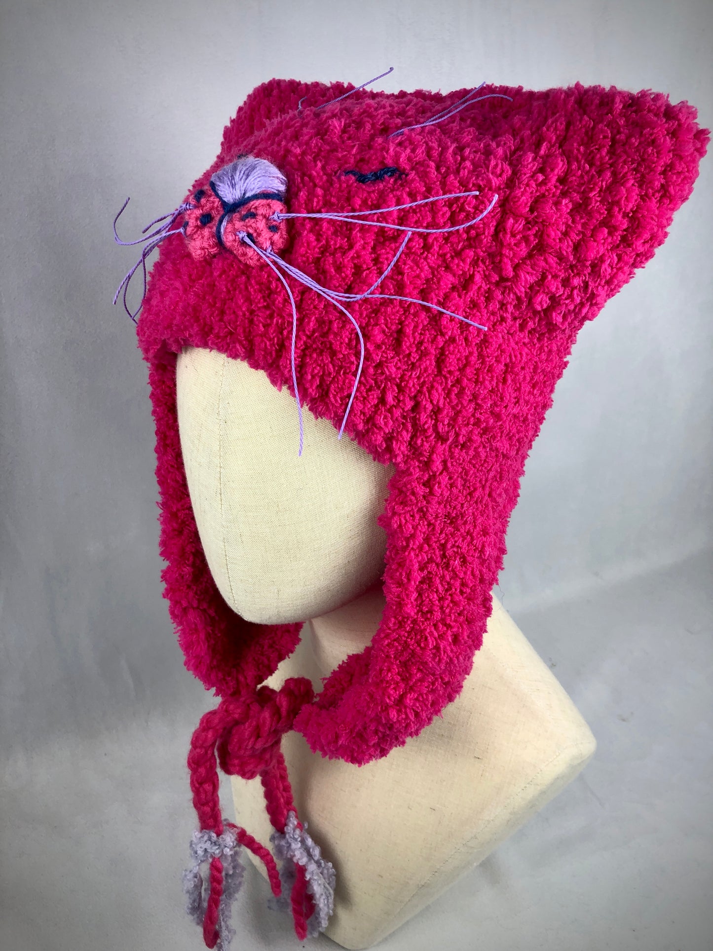 Pink ear flap cat hat