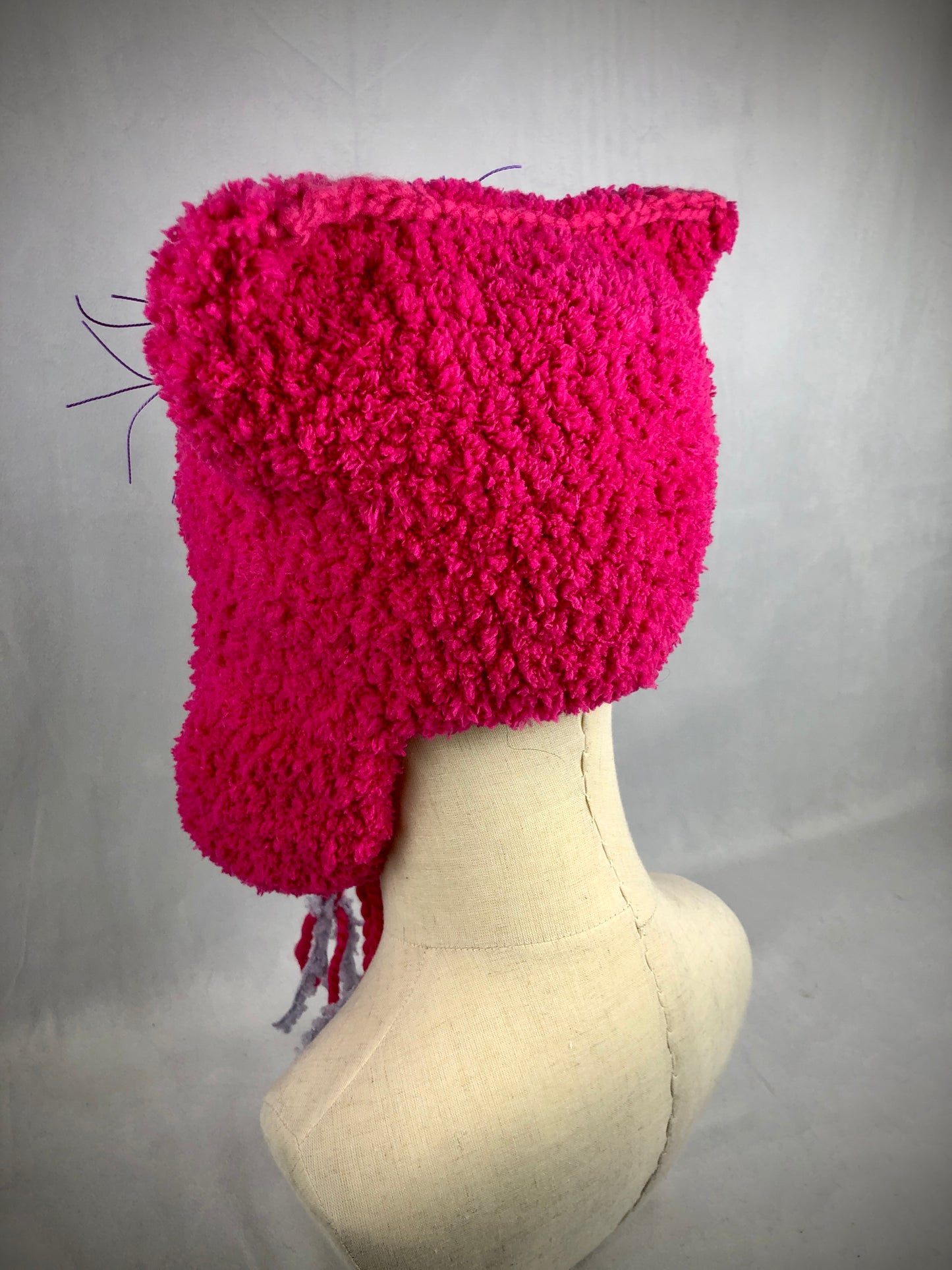 Pink ear flap cat hat