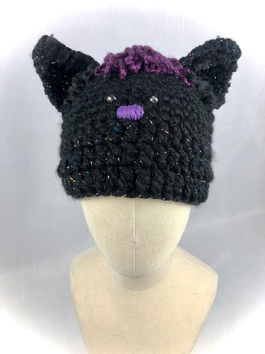 Black purple cat beanie toque