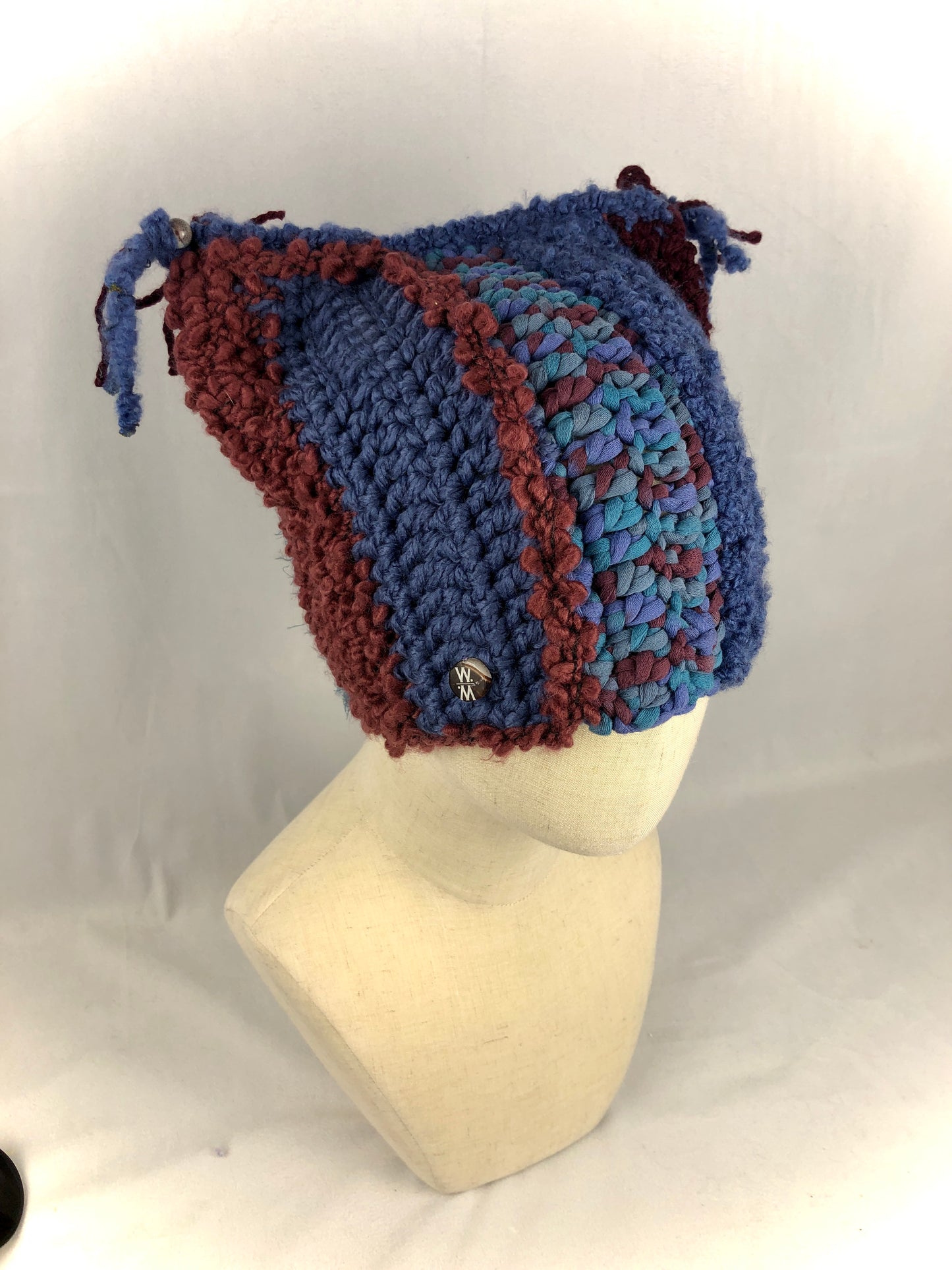 Blue maroon square top beanie toque