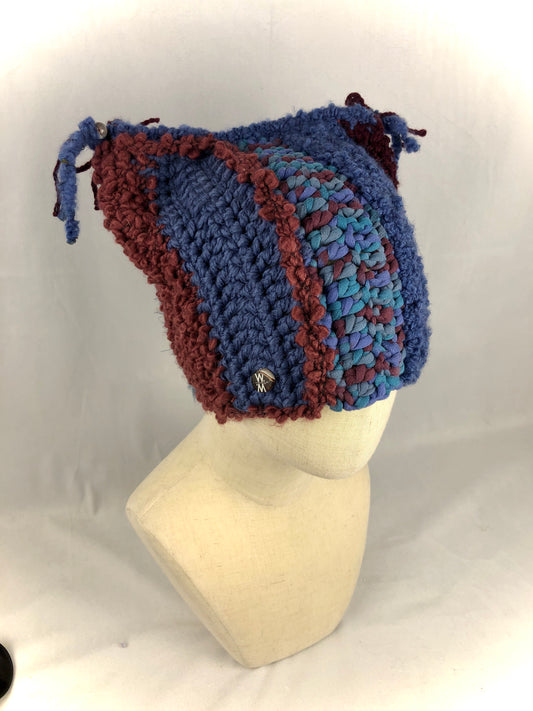 Blue maroon square top beanie toque