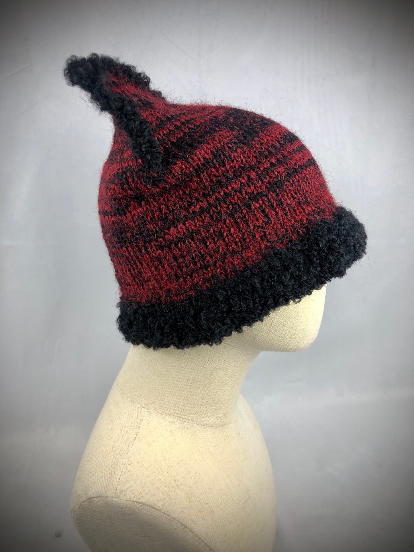 Red black wool cat style beanie