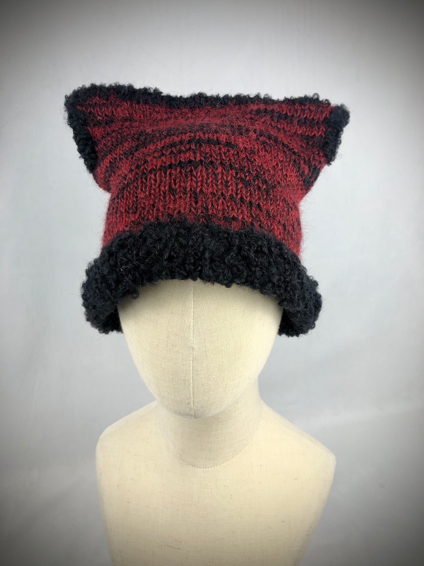 Red black wool cat style beanie