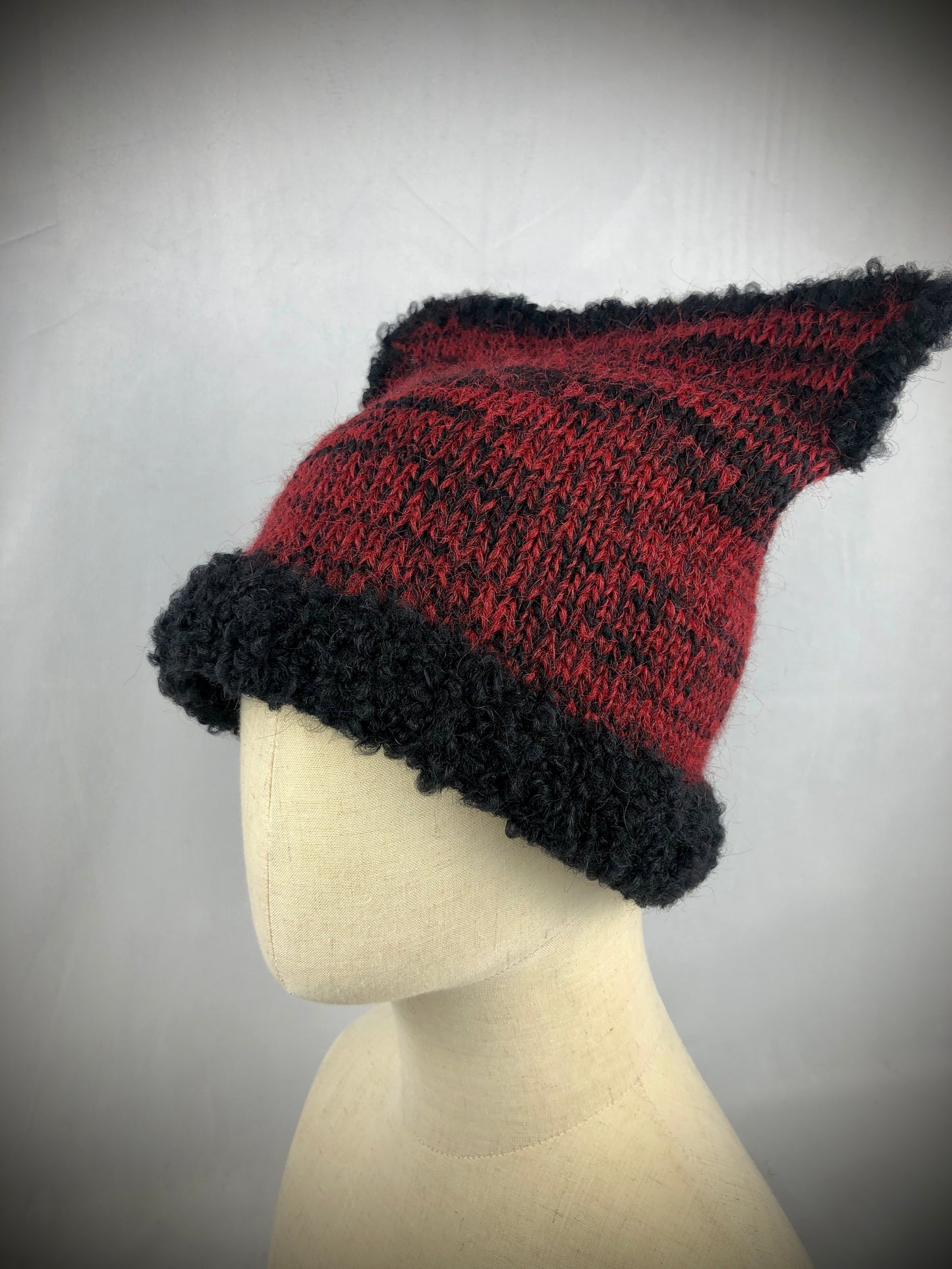 Red black wool cat style beanie