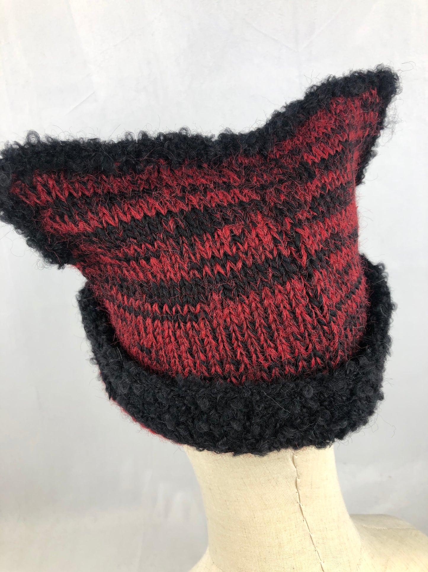 Red black wool cat style beanie