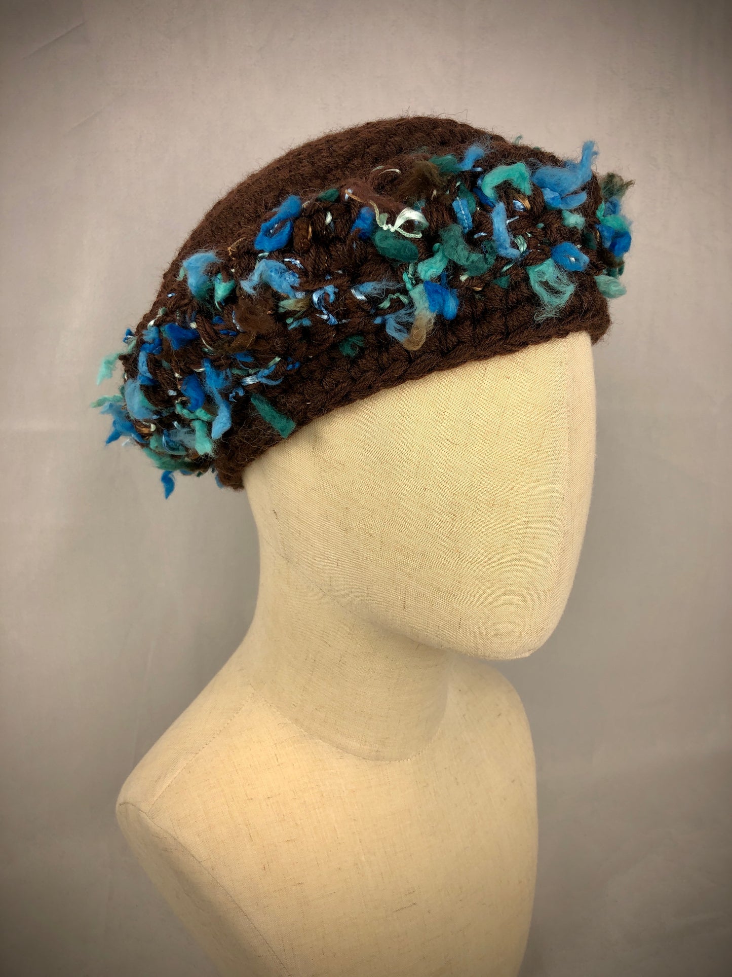 Brown teal merino beret