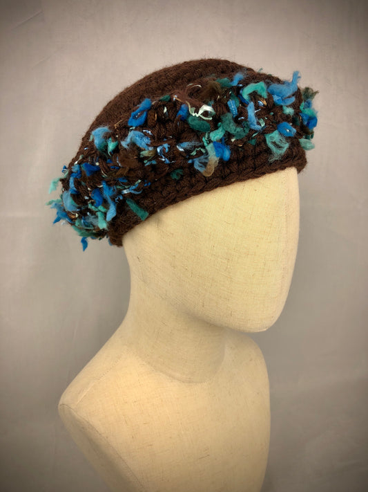 Brown teal merino beret