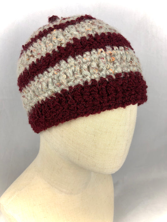 Grey maroon beanie toque