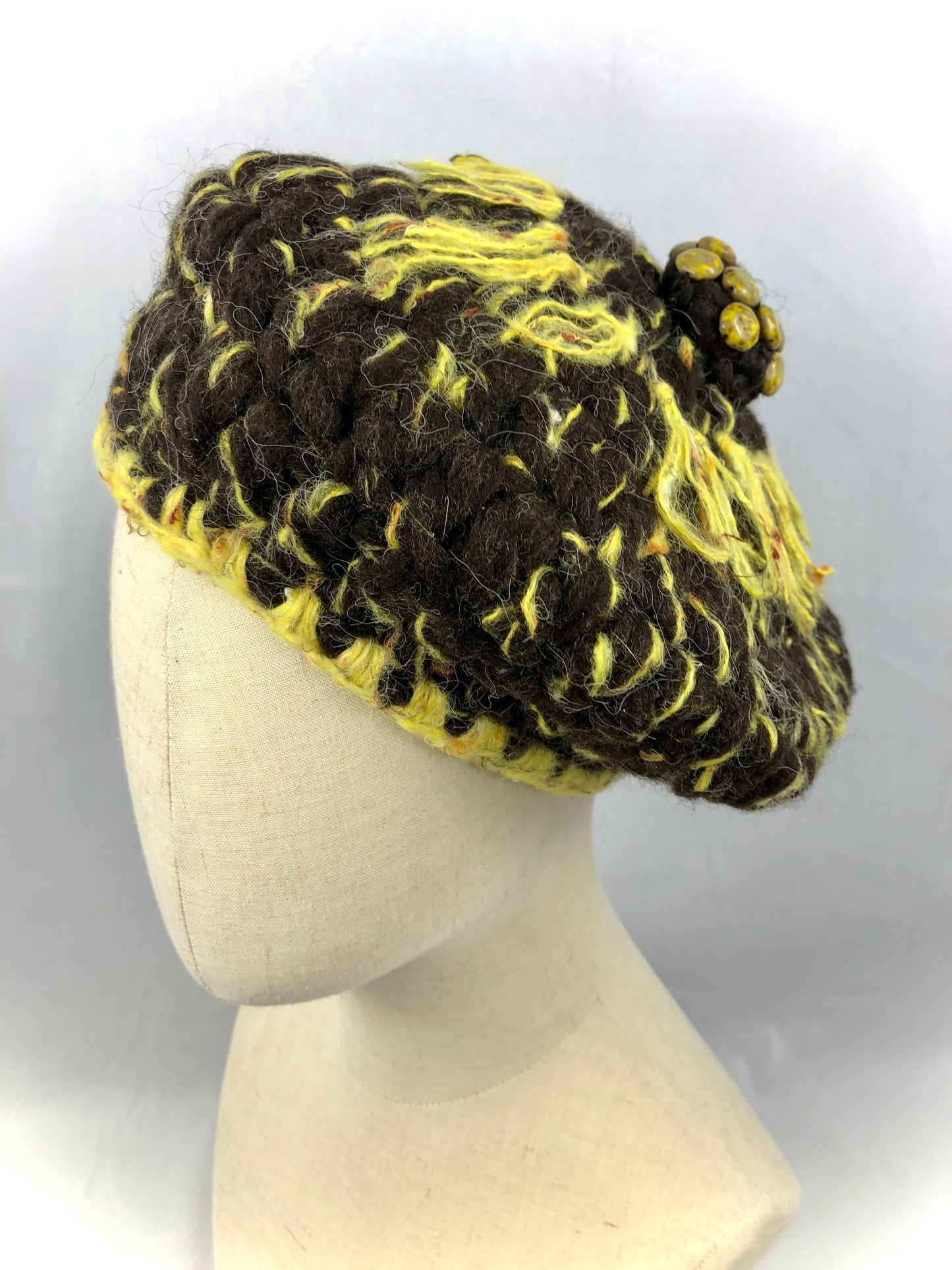 Brown yellow wool beret